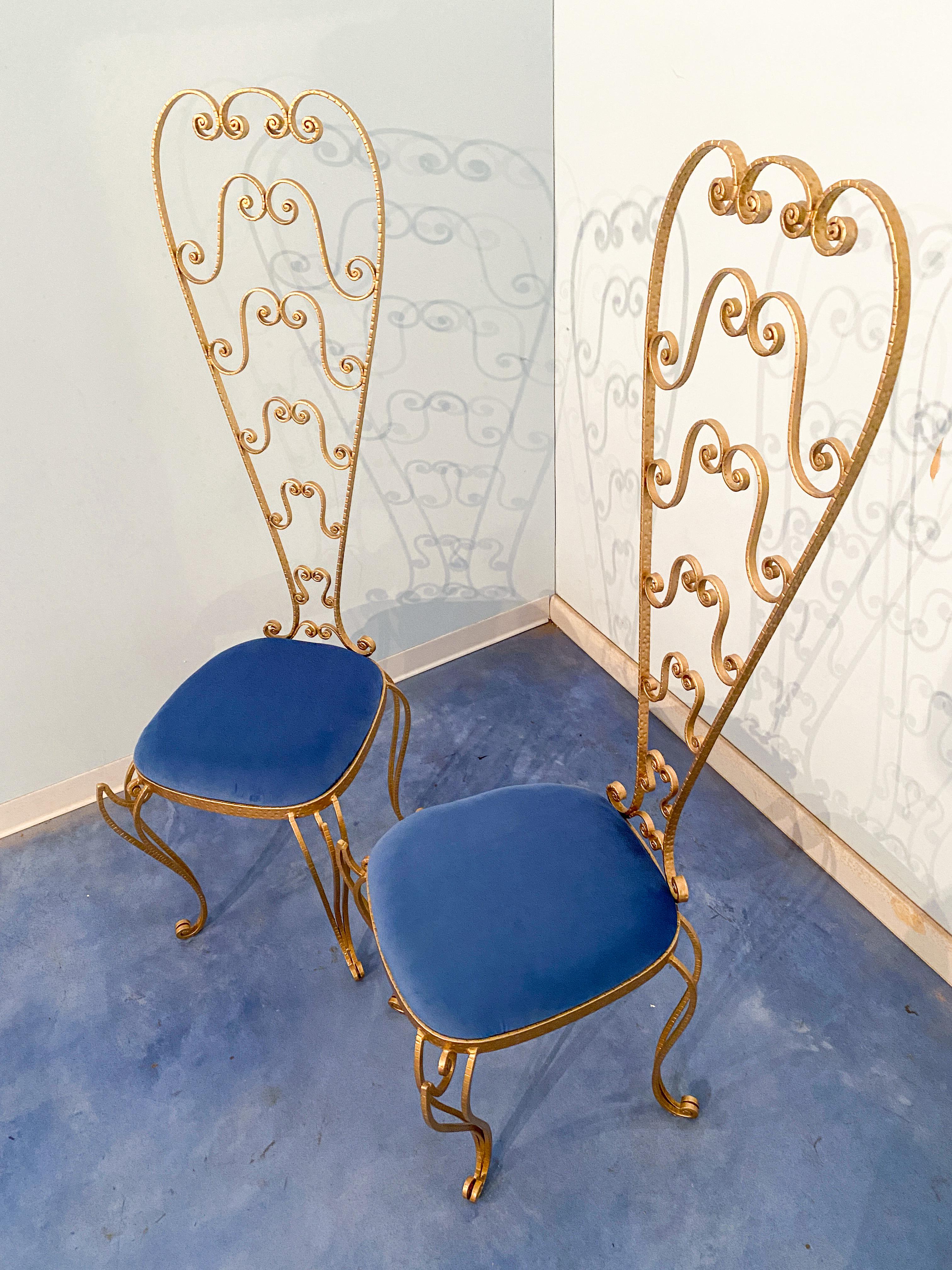 Mid-20th Century Pair of Italian Mid-Century Modern Luigi Colli Gold Iron Vanity Chairs, 1950s For Sale
