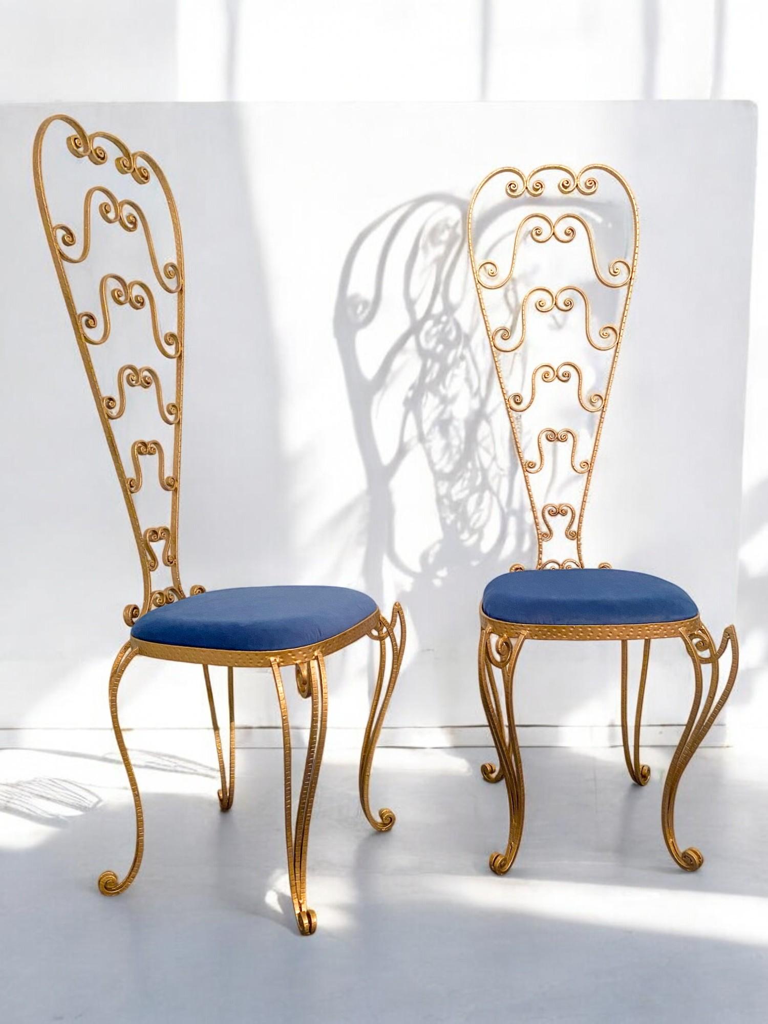 Pair of Italian Mid-Century Modern Luigi Colli Gold Iron Vanity Chairs, 1950s For Sale 1