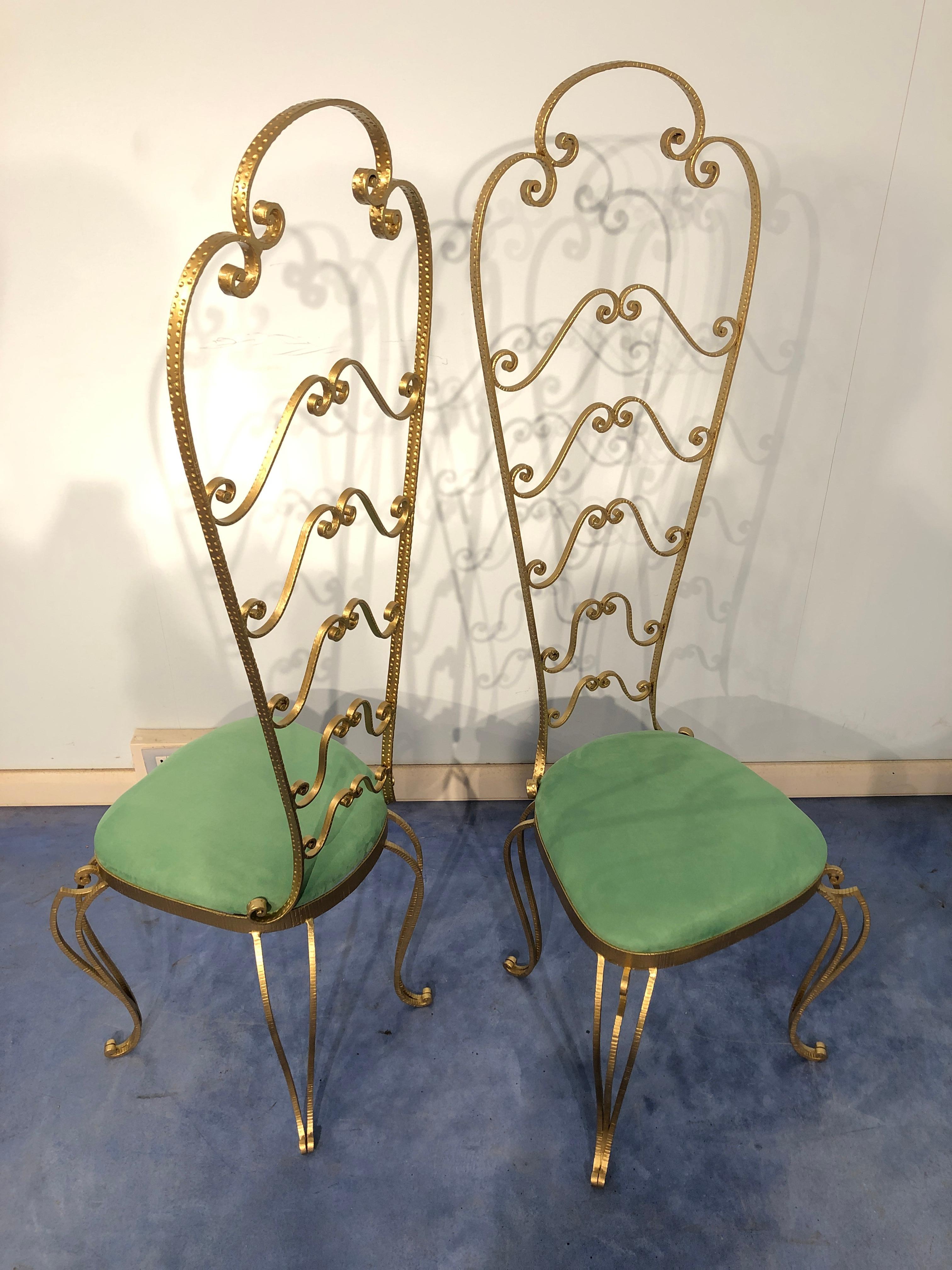 Hand-Crafted Pair of Italian Mid-Century Modern Luigi Colli Vanity Chairs, 1950s