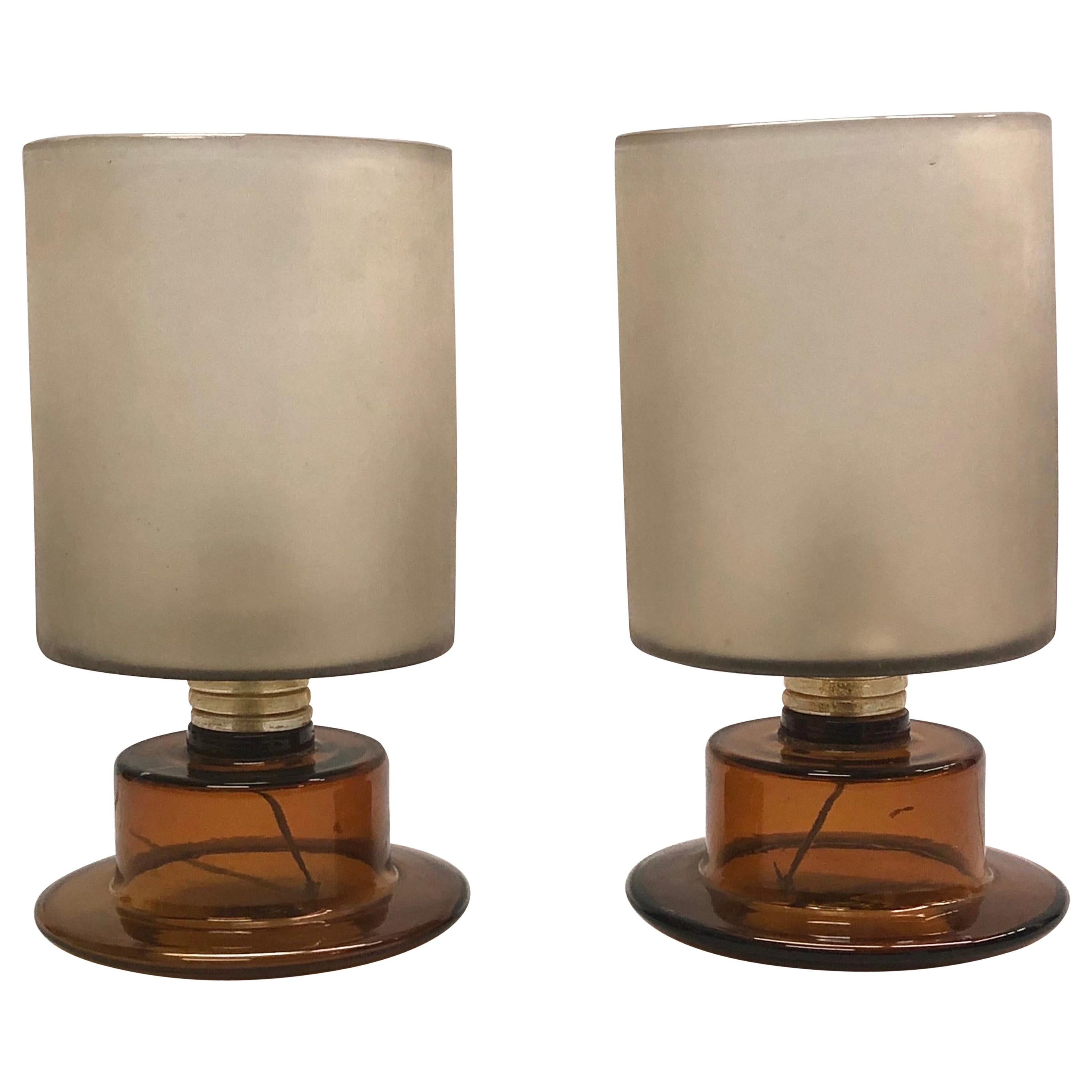 Pair of Italian Mid-Century Modern Murano Glass Table Lamps by Seguso