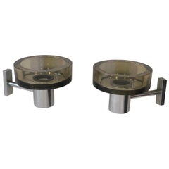 Pair of Italian Mid-Century Modern Murano Grey-Green Glass Sconces by Seguso