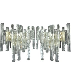 Zwei italienische Wandleuchten aus Murano-Eisglas von Mazzega aus der Mitte des Jahrhunderts