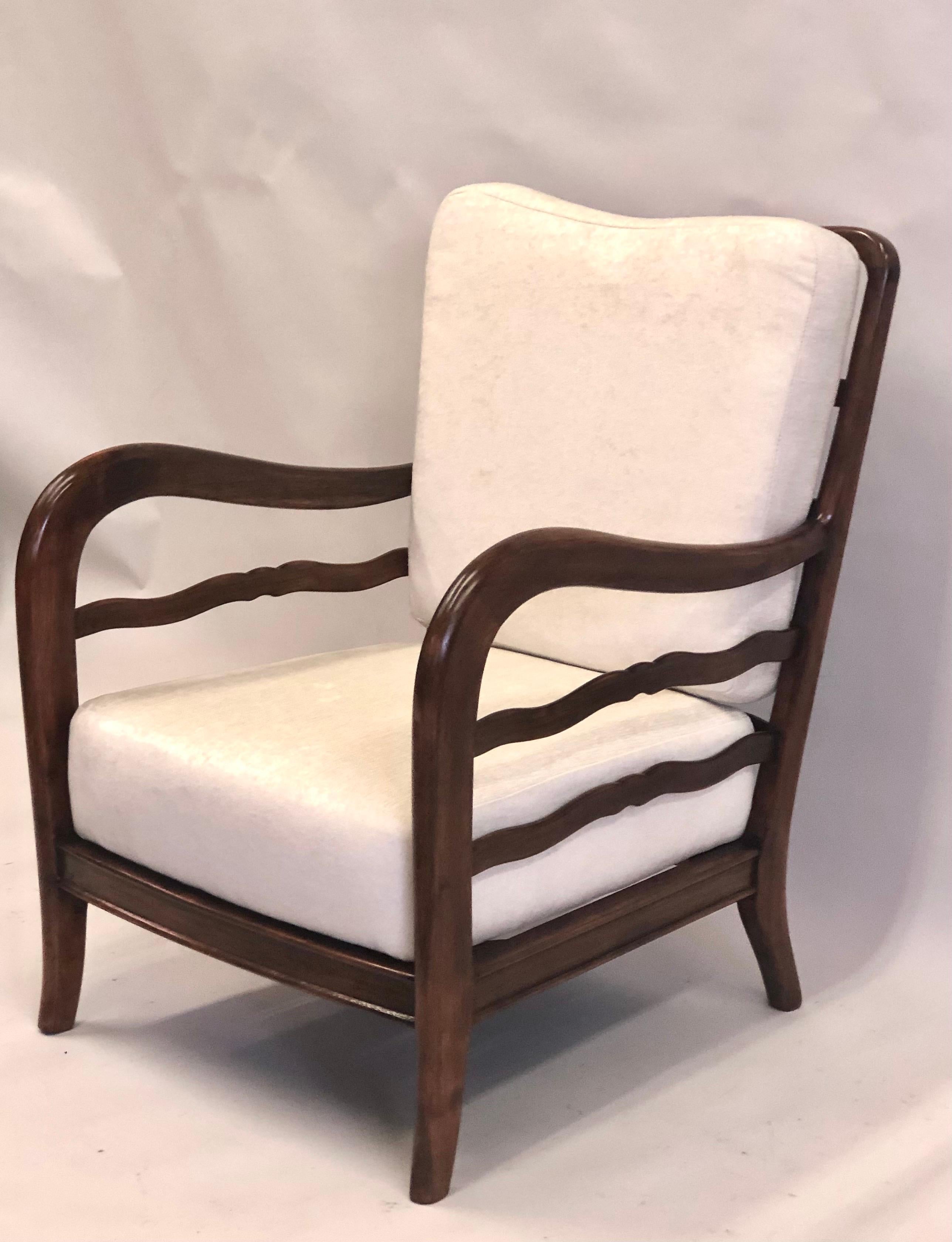 20th Century Pair Italian Mid-Century Modern Neoclassical Cherry Armchairs Attr. Paolo Buffa