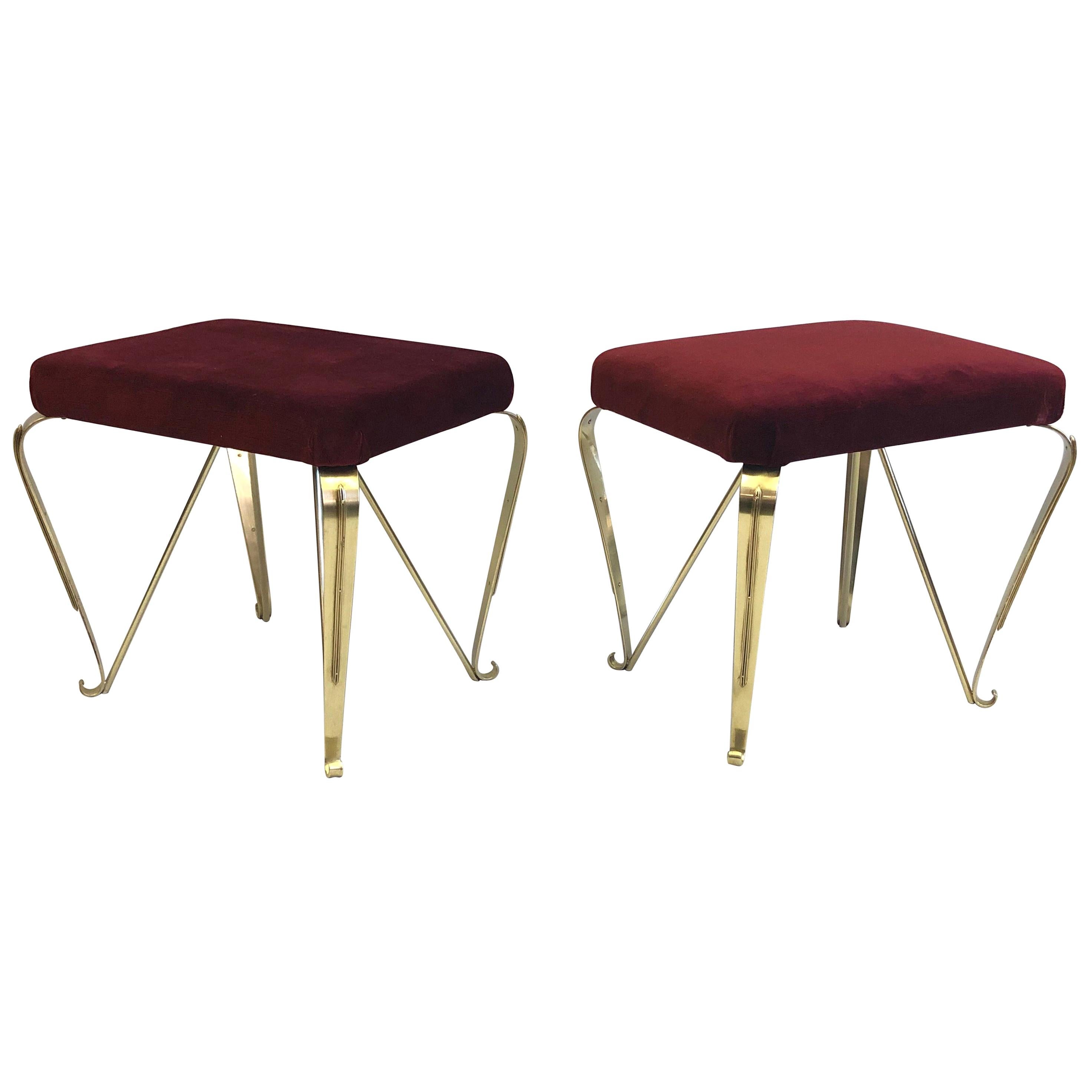 Pair of Italian Mid-Century Modern Neoclassical Solid Brass Benches by Jansen