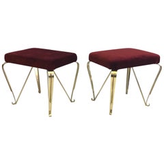 Retro Pair of Italian Mid-Century Modern Neoclassical Solid Brass Benches by Jansen