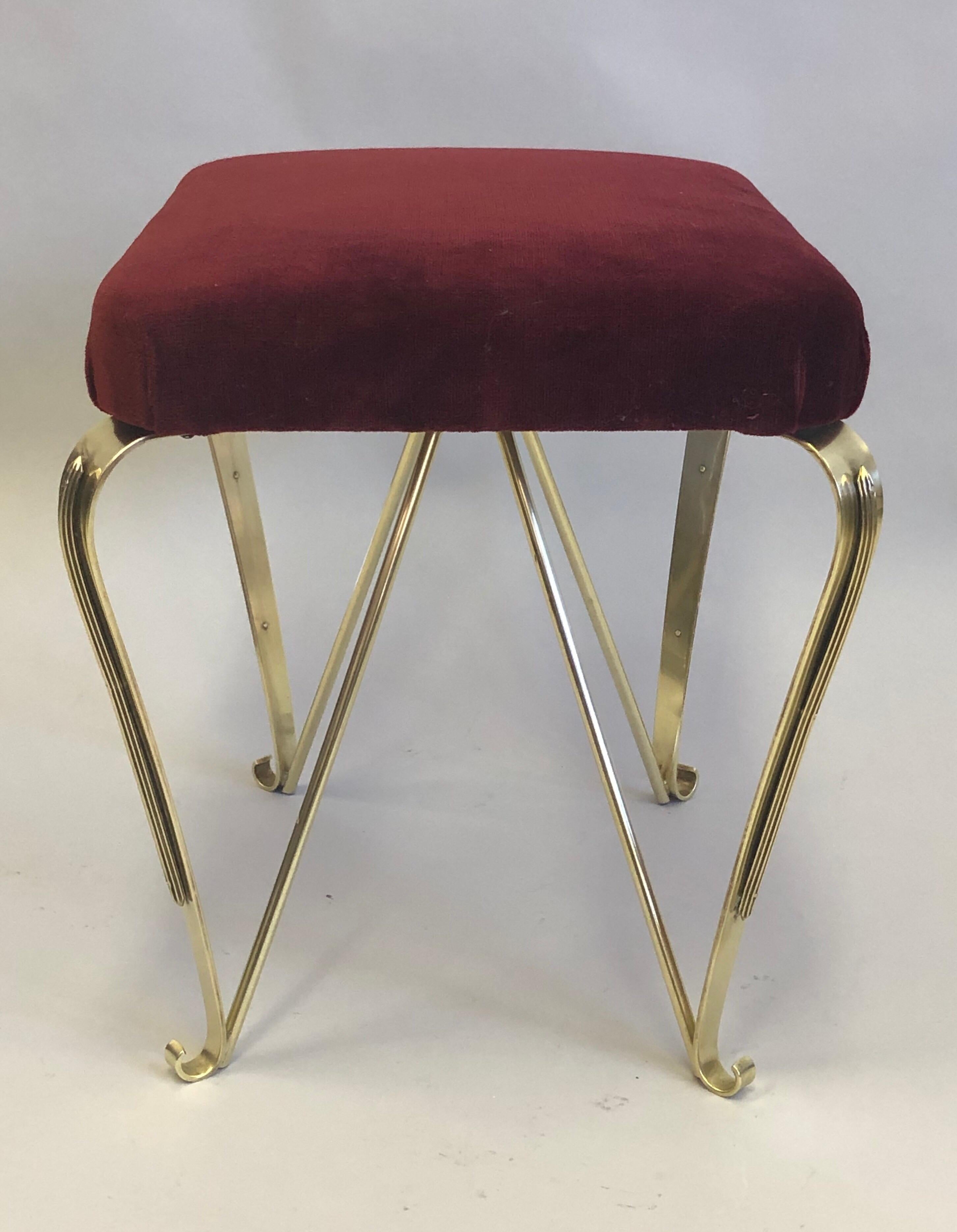 Pair of Italian Mid-Century Modern Neoclassical Solid Brass Benches by Jansen For Sale 5