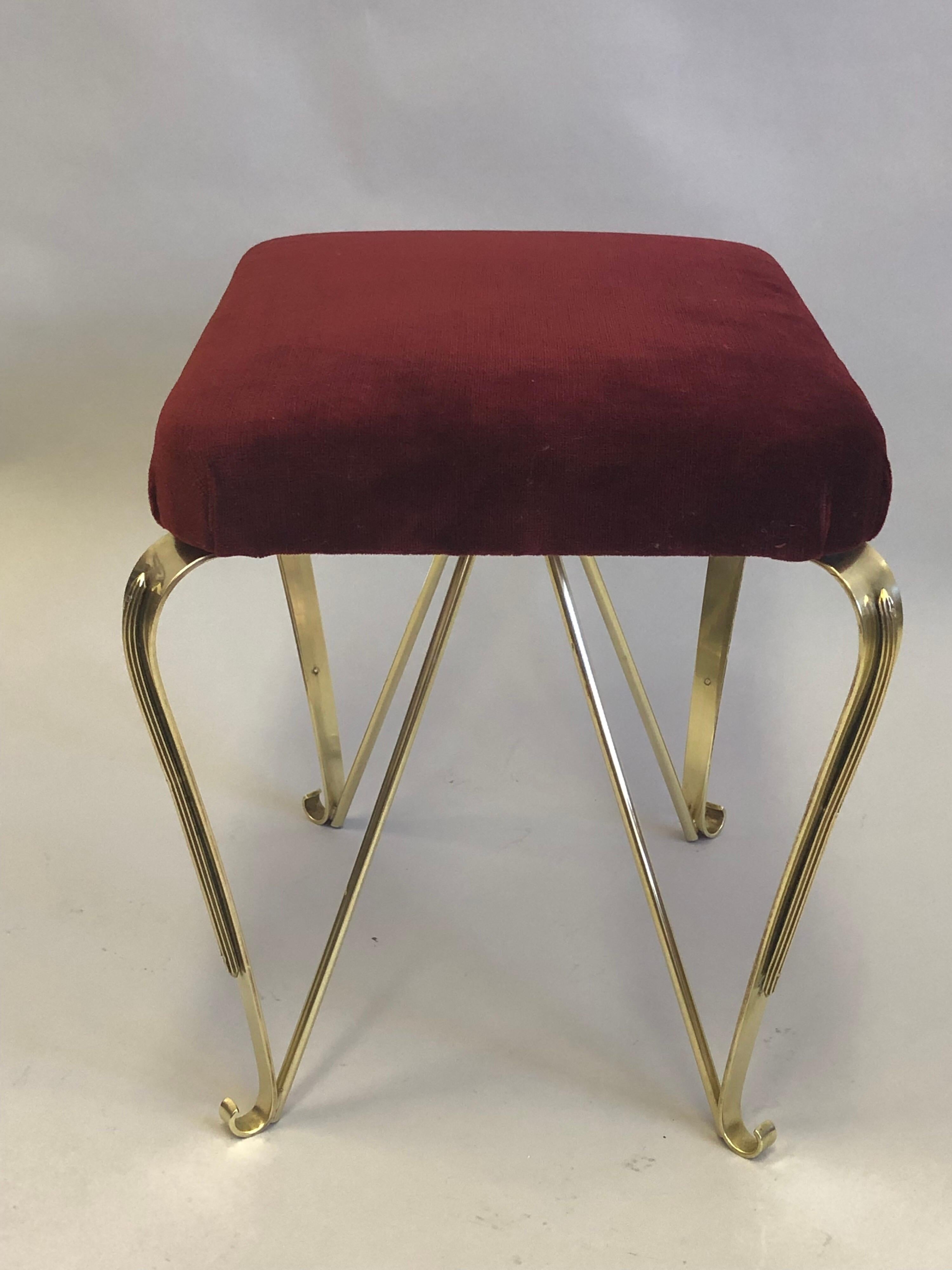 Pair of Italian Mid-Century Modern Neoclassical Solid Brass Benches by Jansen For Sale 6