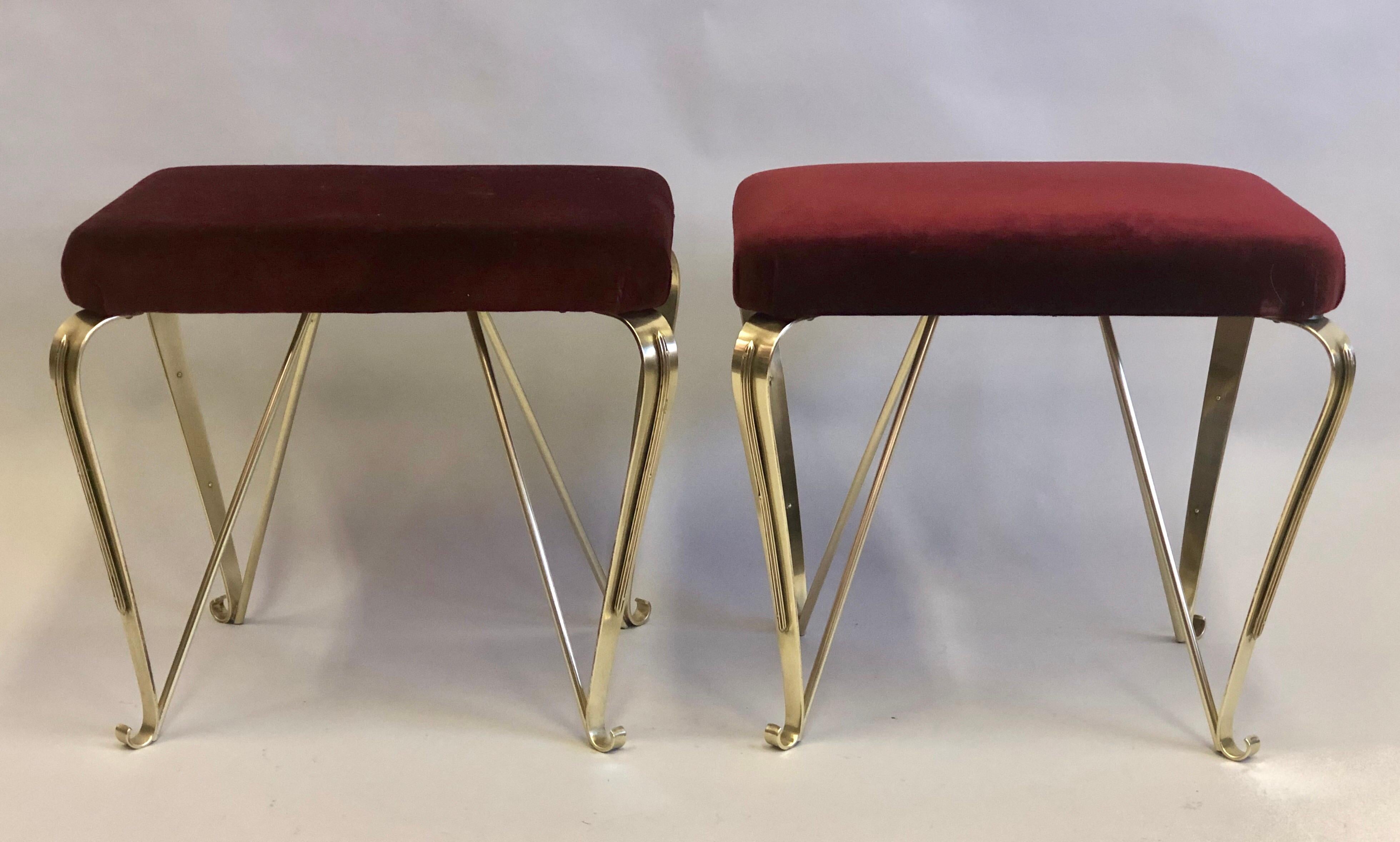 Pair of Italian Mid-Century Modern Neoclassical Solid Brass Benches by Jansen In Good Condition For Sale In New York, NY