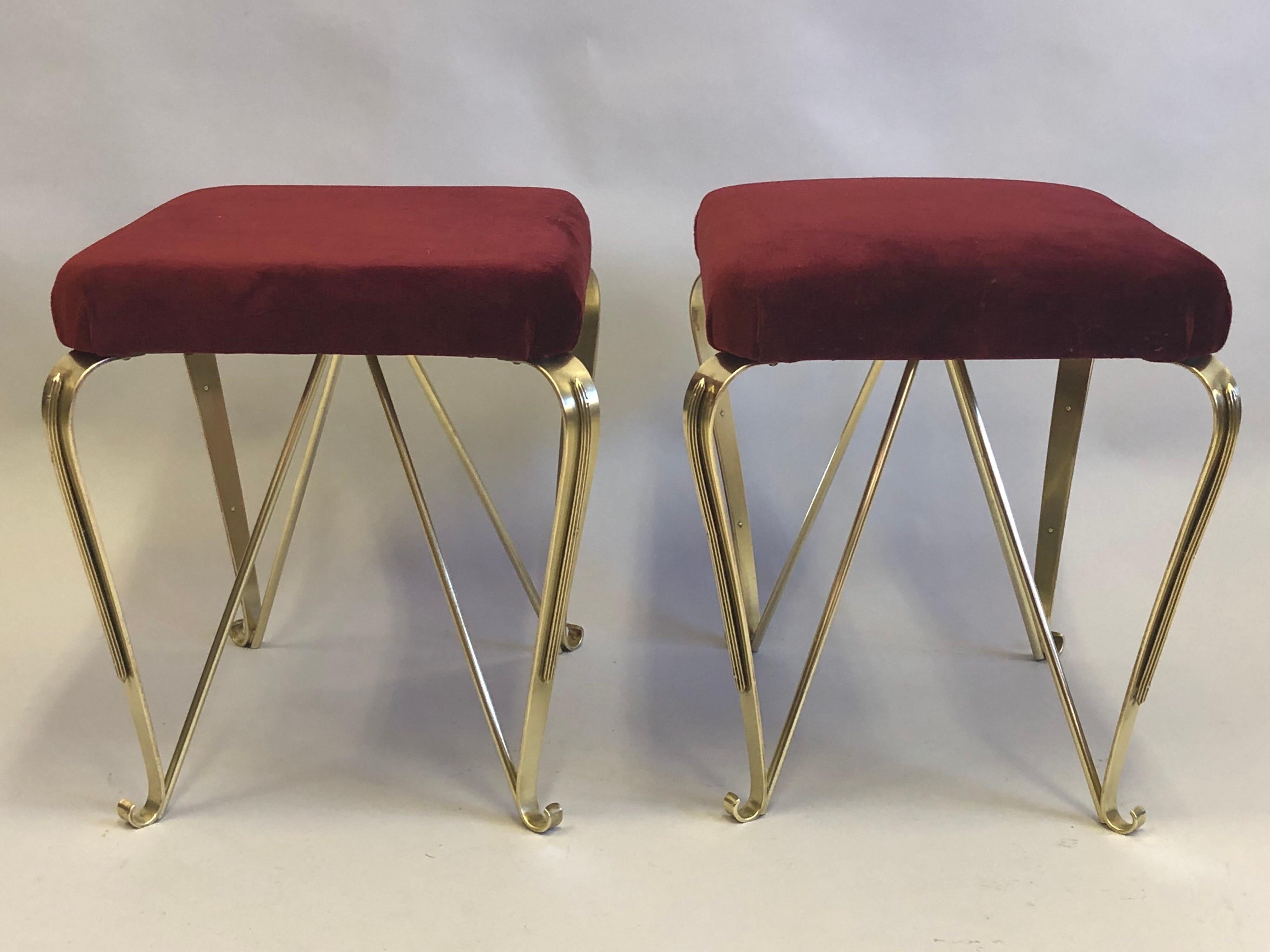 Pair of Italian Mid-Century Modern Neoclassical Solid Brass Benches by Jansen For Sale 3