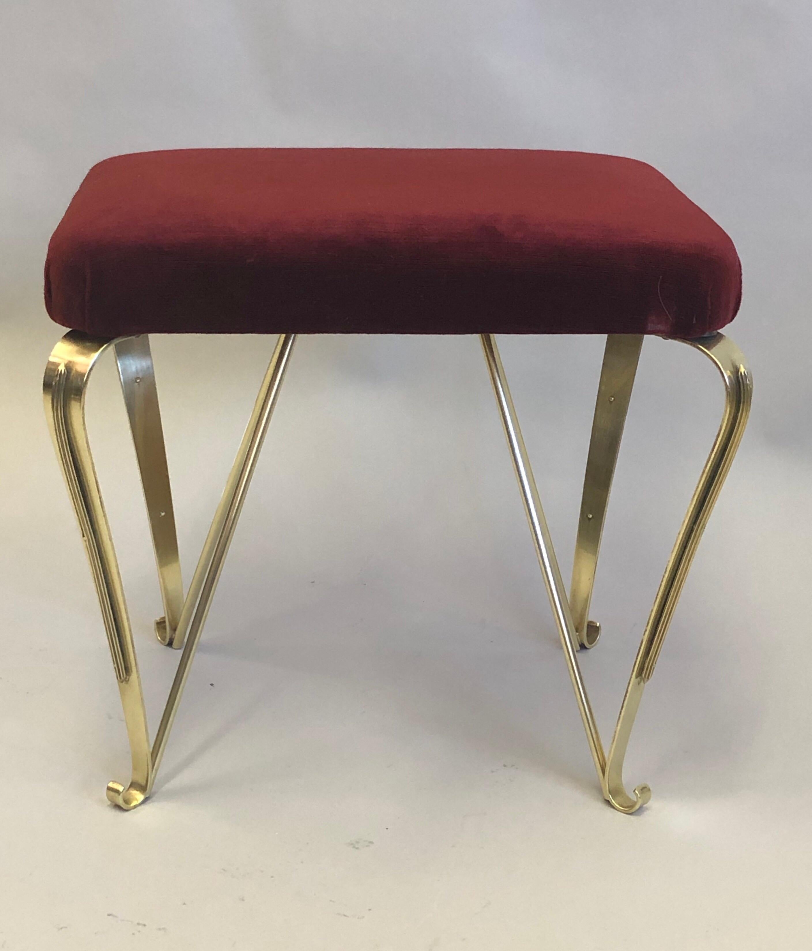 Pair of Italian Mid-Century Modern Neoclassical Solid Brass Benches by Jansen For Sale 3