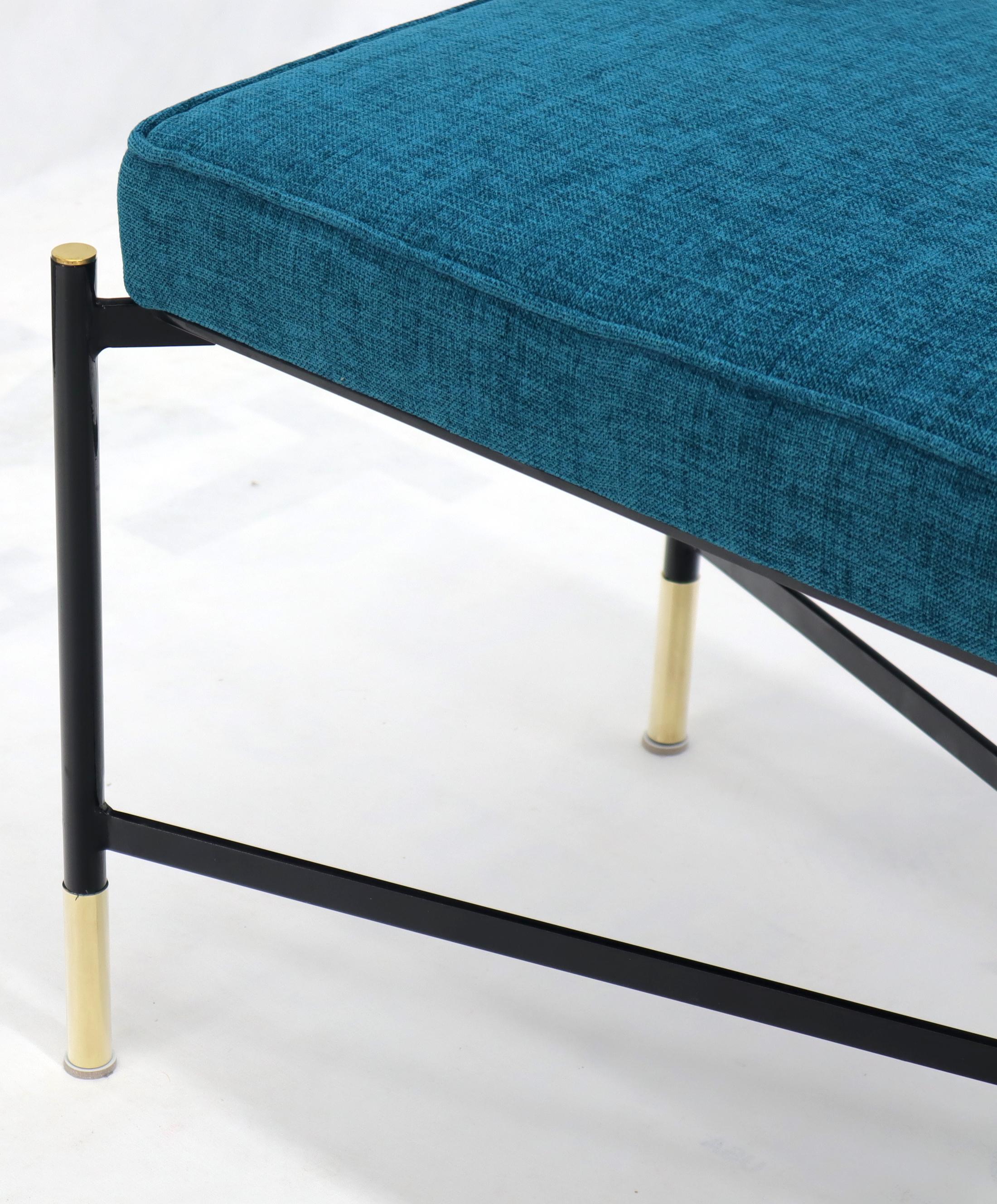 Pair of Italian Mid-Century Modern New Blue Upholstery X-Stretchers Benches For Sale 4