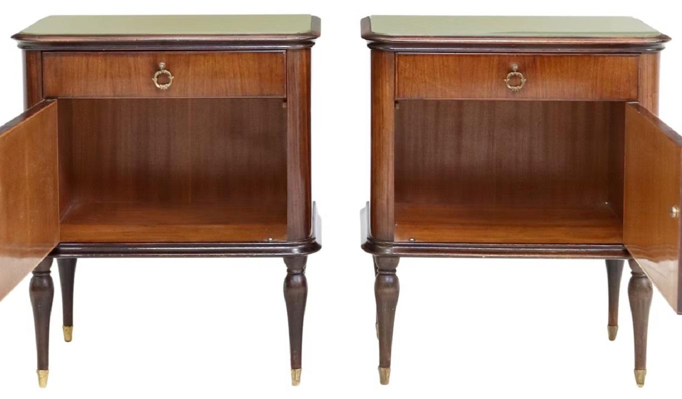 Wood Pair of Italian Mid-Century Modern Nightstands, Circa 1950s For Sale