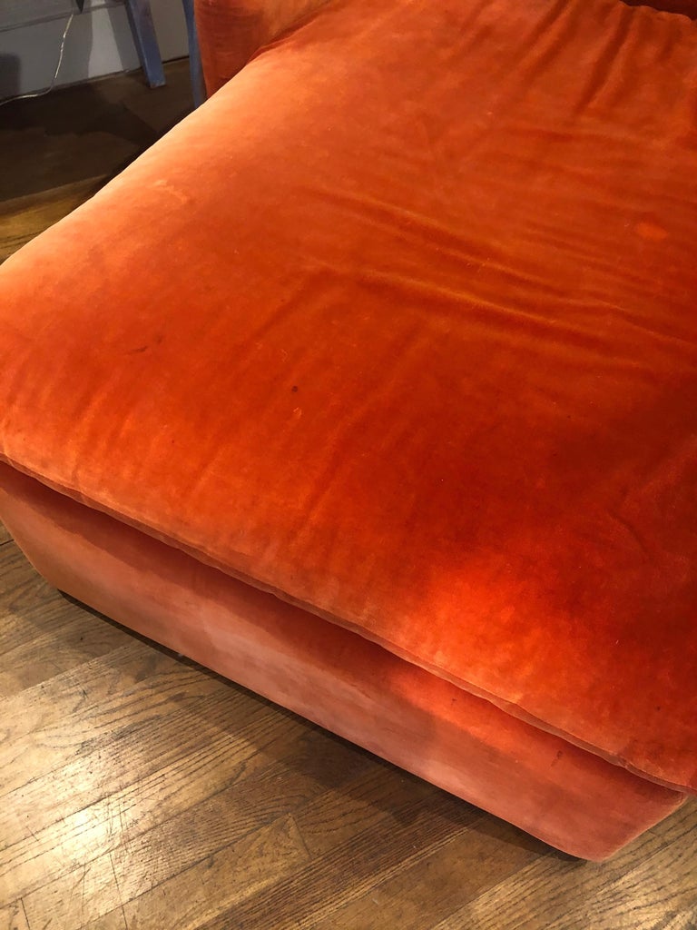 Pair of Italian Mid-Century Modern Orange Velvet Chaise Lounges at 1stDibs