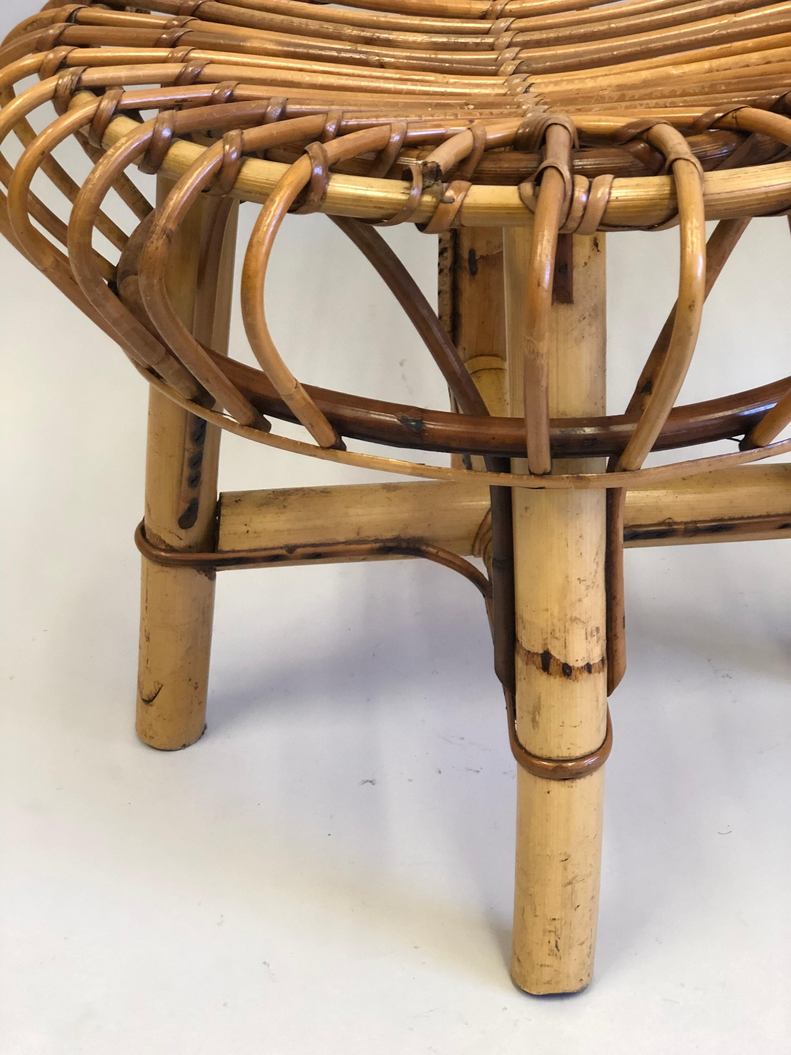 Pair of Italian Mid-Century Modern Rattan and Bamboo Stools by Franco Albini For Sale 5