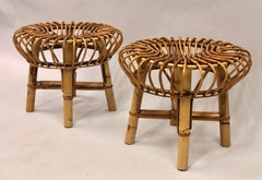 Paar italienische Hocker aus Rattan und Bambus aus der Mitte des Jahrhunderts von Franco Albini