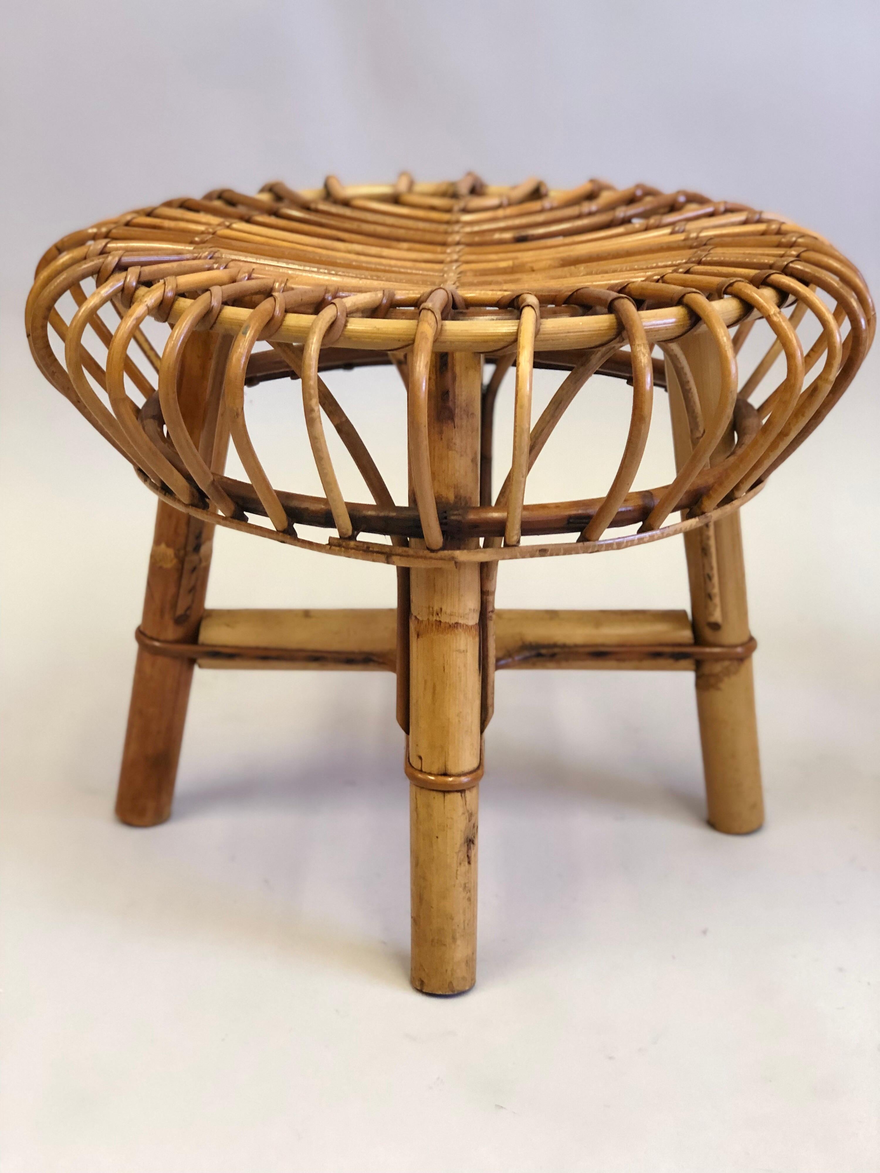 Pair of Italian Mid-Century Modern Rattan and Bamboo Stools by Franco Albini For Sale 2