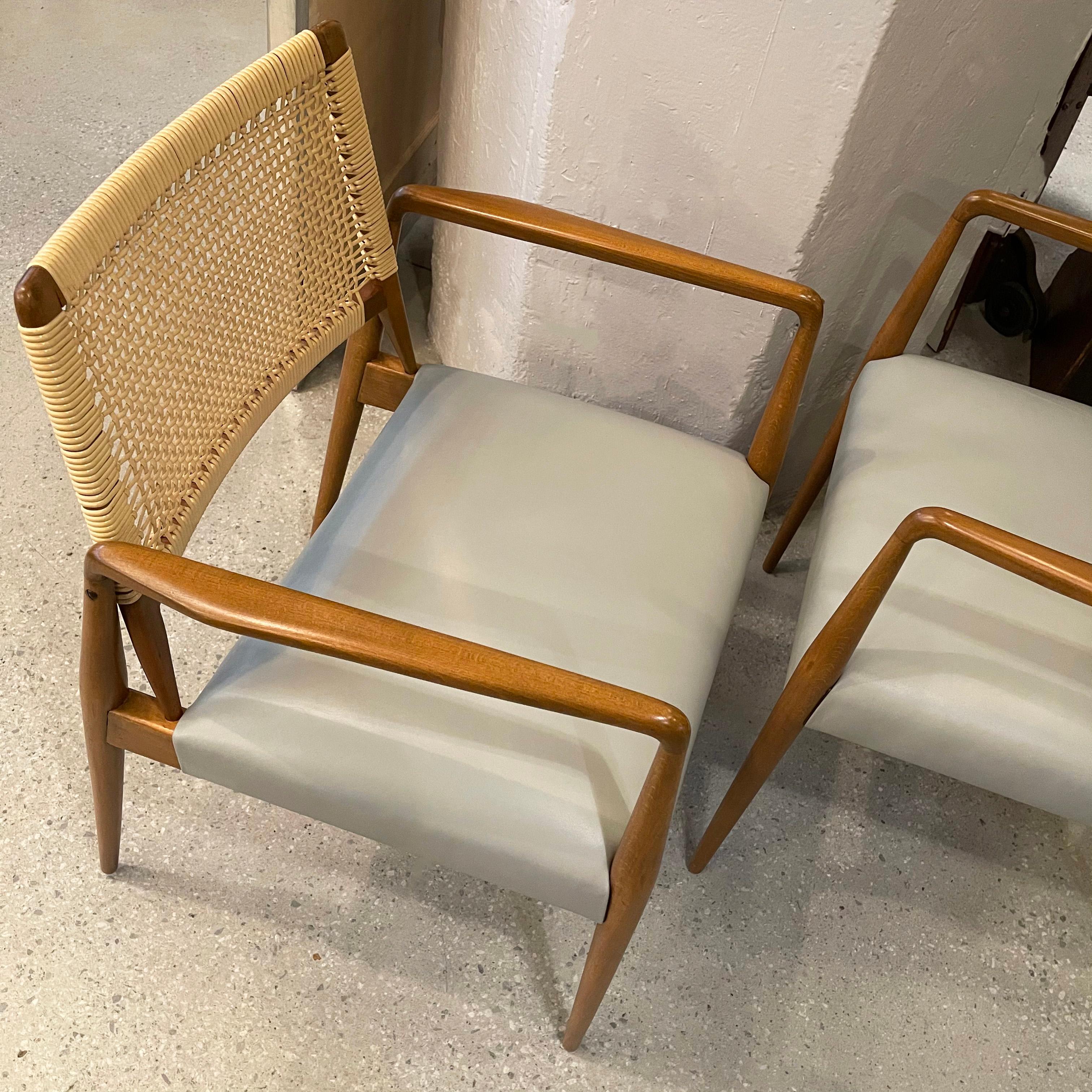 Pair of Italian Mid-Century Modern Rattan Leather Armchairs 6