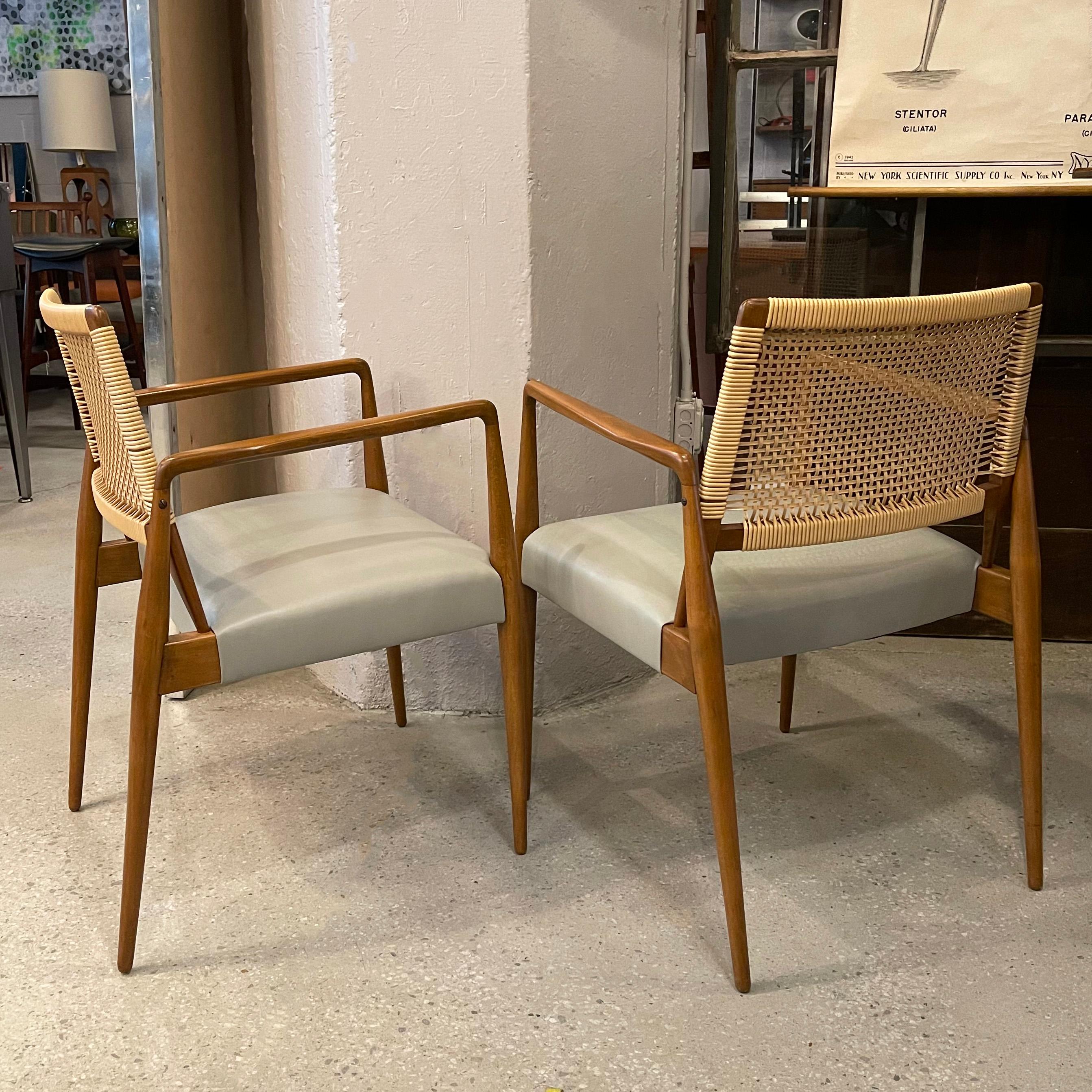 Pair of Italian Mid-Century Modern Rattan Leather Armchairs 1