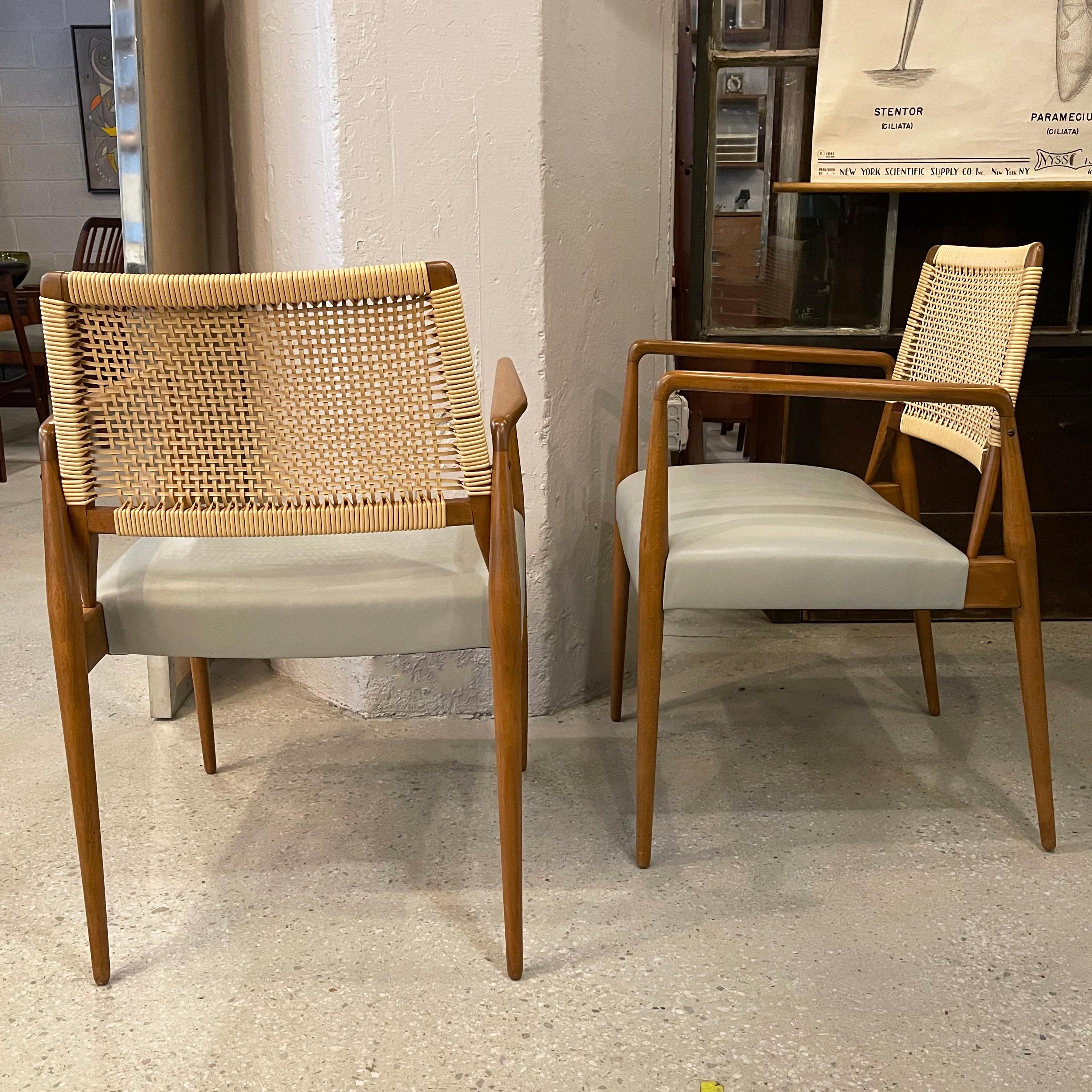 Pair of Italian Mid-Century Modern Rattan Leather Armchairs 4