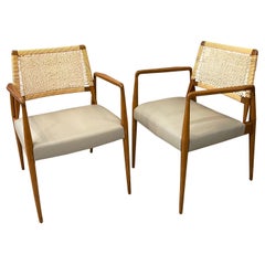 Vintage Pair of Italian Mid-Century Modern Rattan Leather Armchairs
