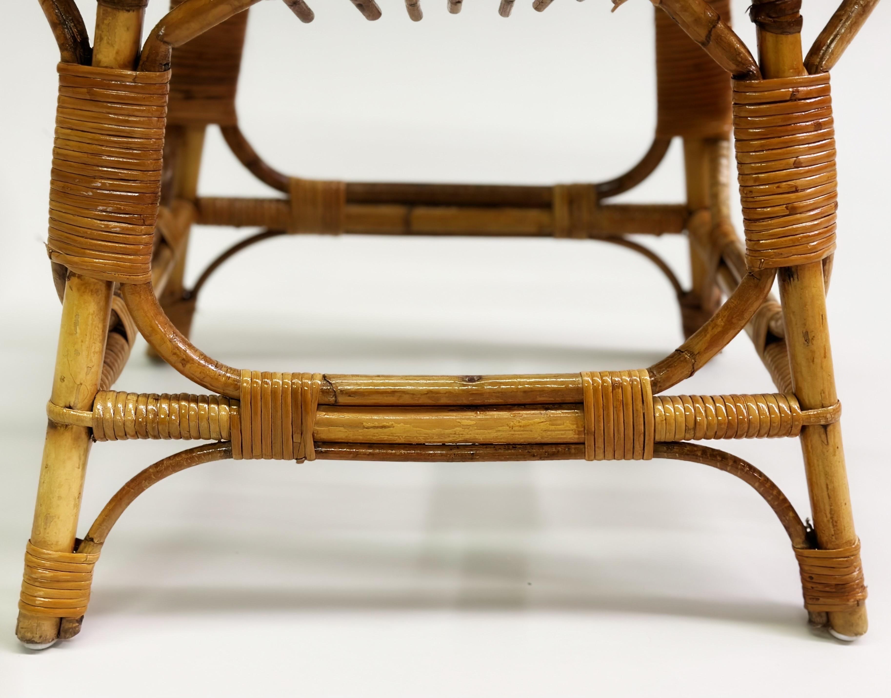 Paire de tabourets/ bancs italiens en rotin, de style mi-siècle moderne, attr. Franco Albini en vente 8