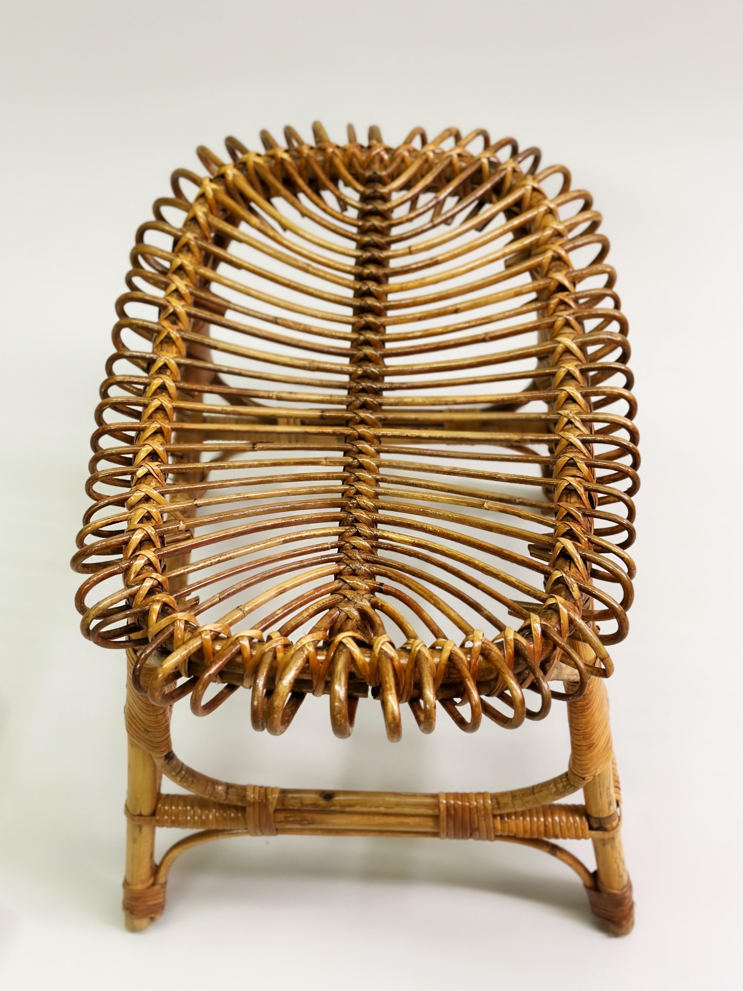 Paire de tabourets/ bancs italiens en rotin, de style mi-siècle moderne, attr. Franco Albini Bon état - En vente à New York, NY