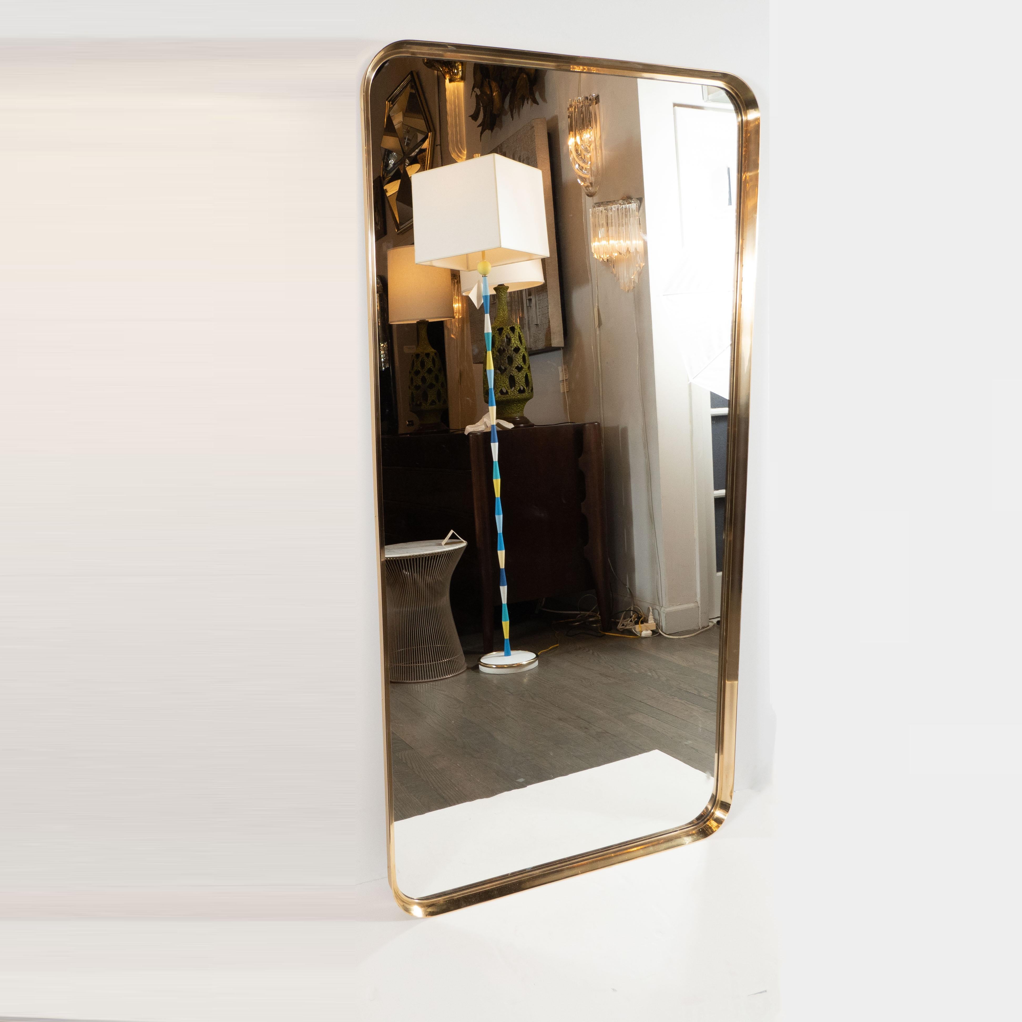 Mid-20th Century Pair of Italian Mid-Century Modern Rectangular Curvilinear Brass Wrapped Mirrors