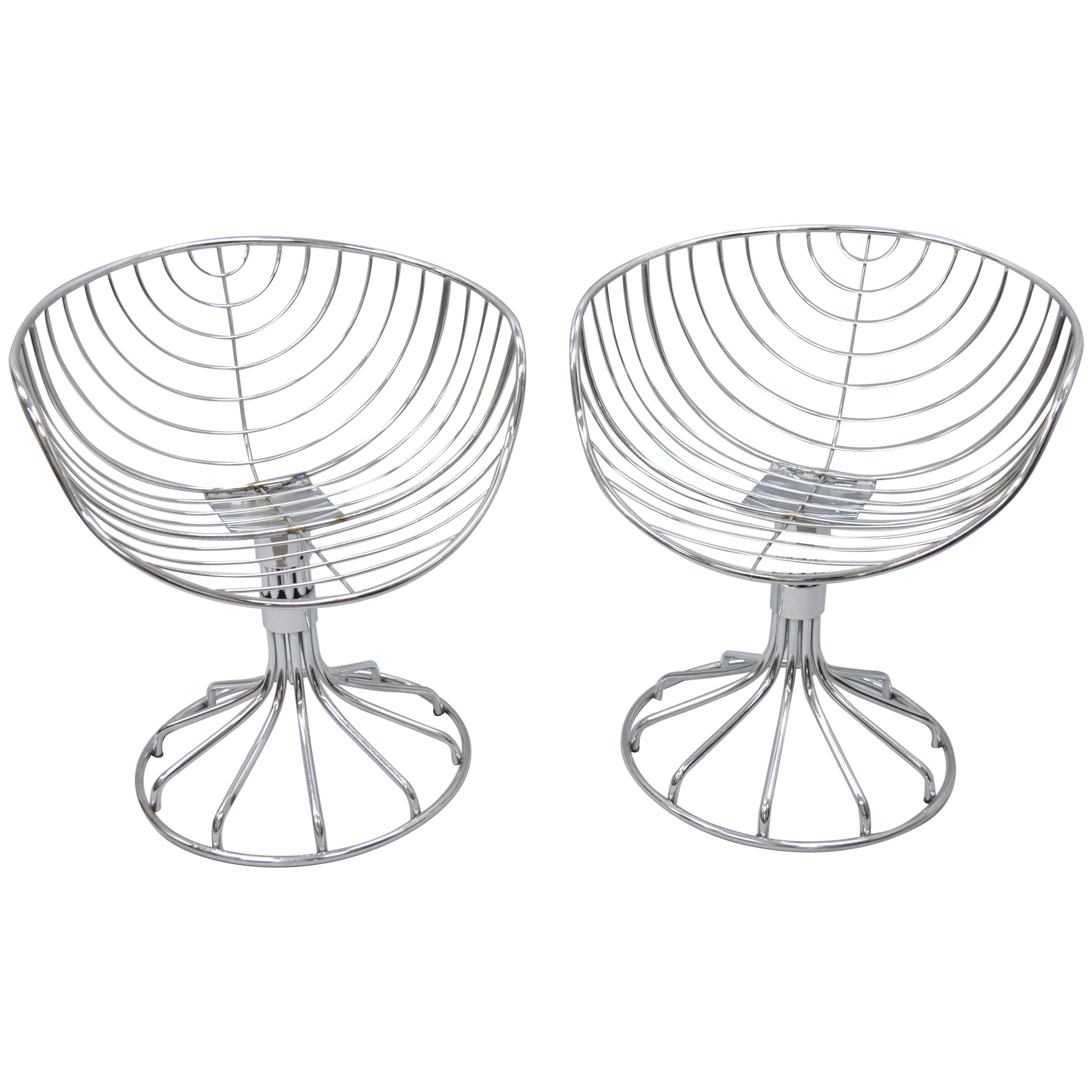 Pair of Italian Mid Century Modern Rima Gastone Rinaldi Chrome Swivel Chairs