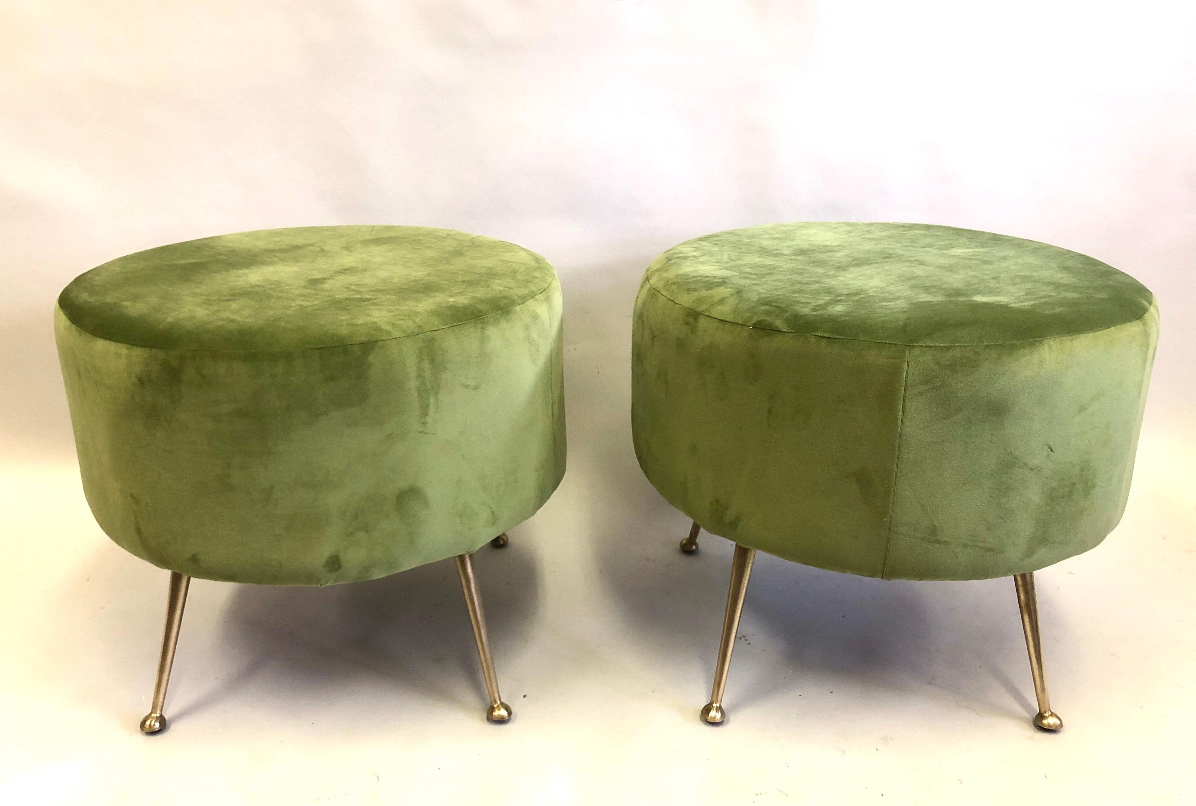 Elegant Pair of Italian Mid-Century Modern Organic form /  round stools or benches attributed to Marco Zanuso circa 1960.

The pieces are large and the organic round form is beautiful, inviting and practical. The legs are solid brass and feature