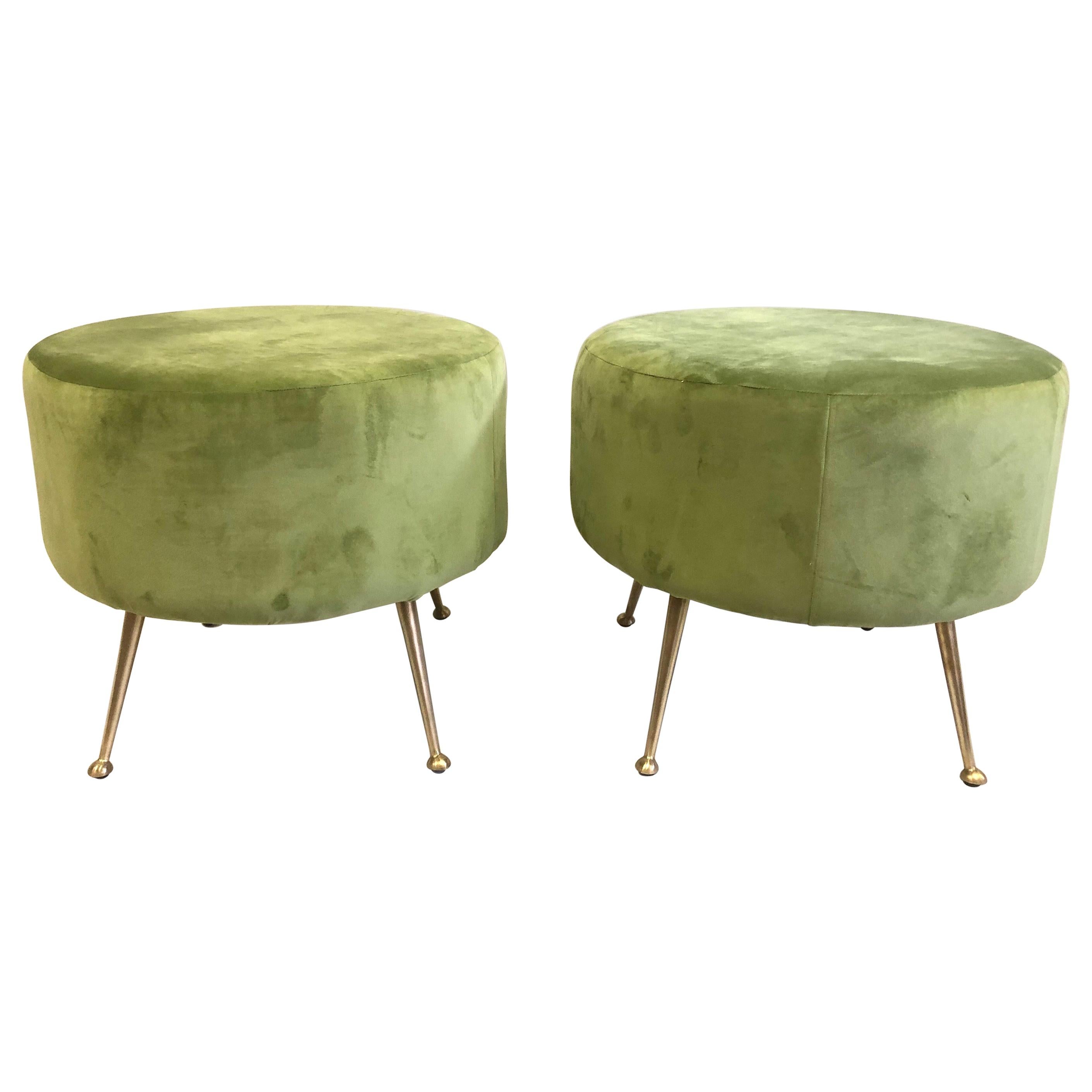 Pair of Mid-Century Modern Round Stools or Benches Attributed to Marco Zanuso