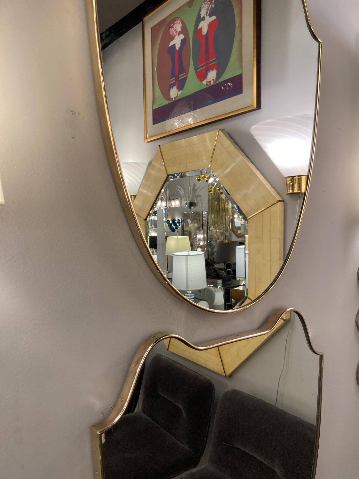 Mid-20th Century Pair of Italian Mid-Century Modern Sculptural Amorphic Brass Wrapped Mirrors