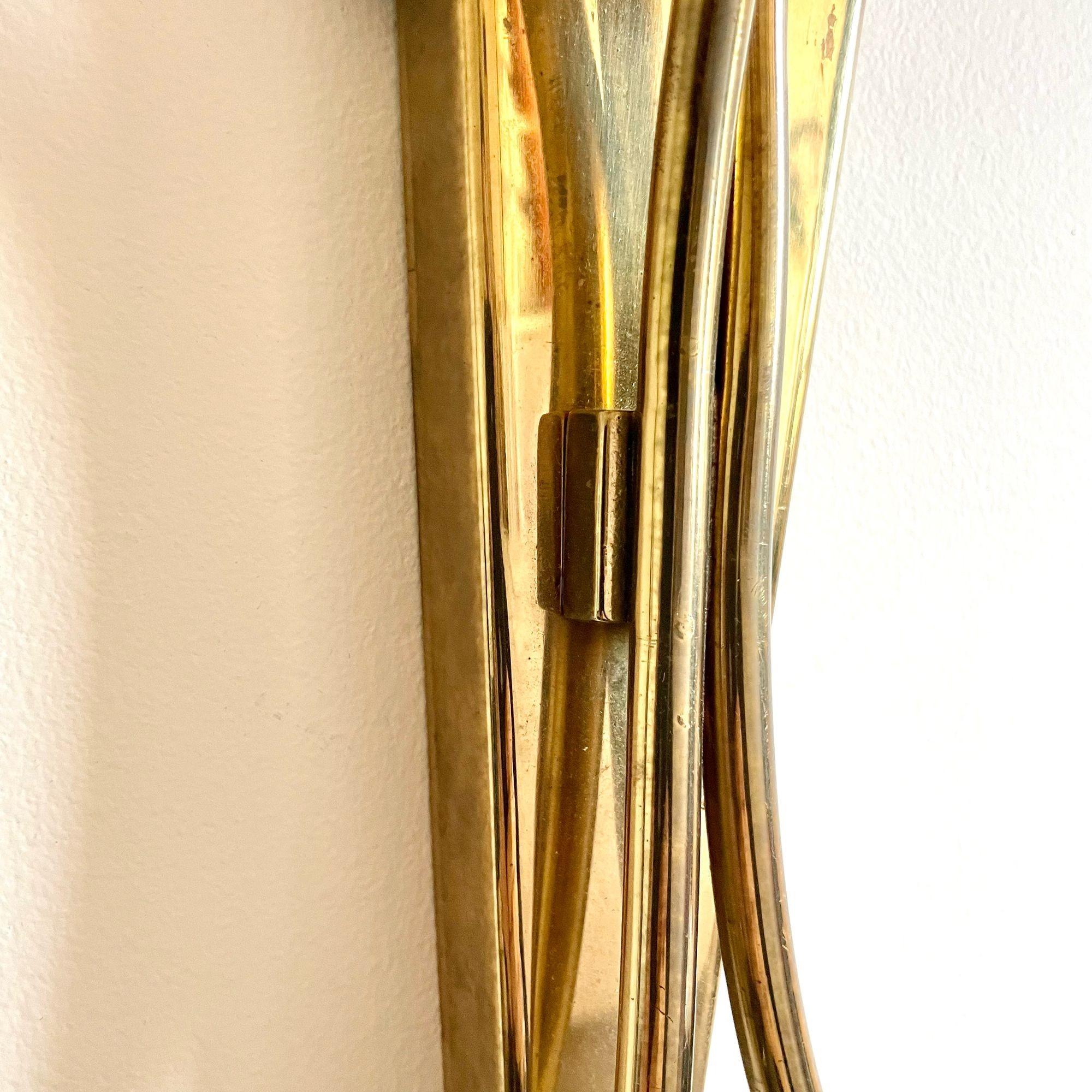 Italian Designer, Mid-Century Modern Wall Lights, Brass, Metal Shades, 1940s For Sale 9
