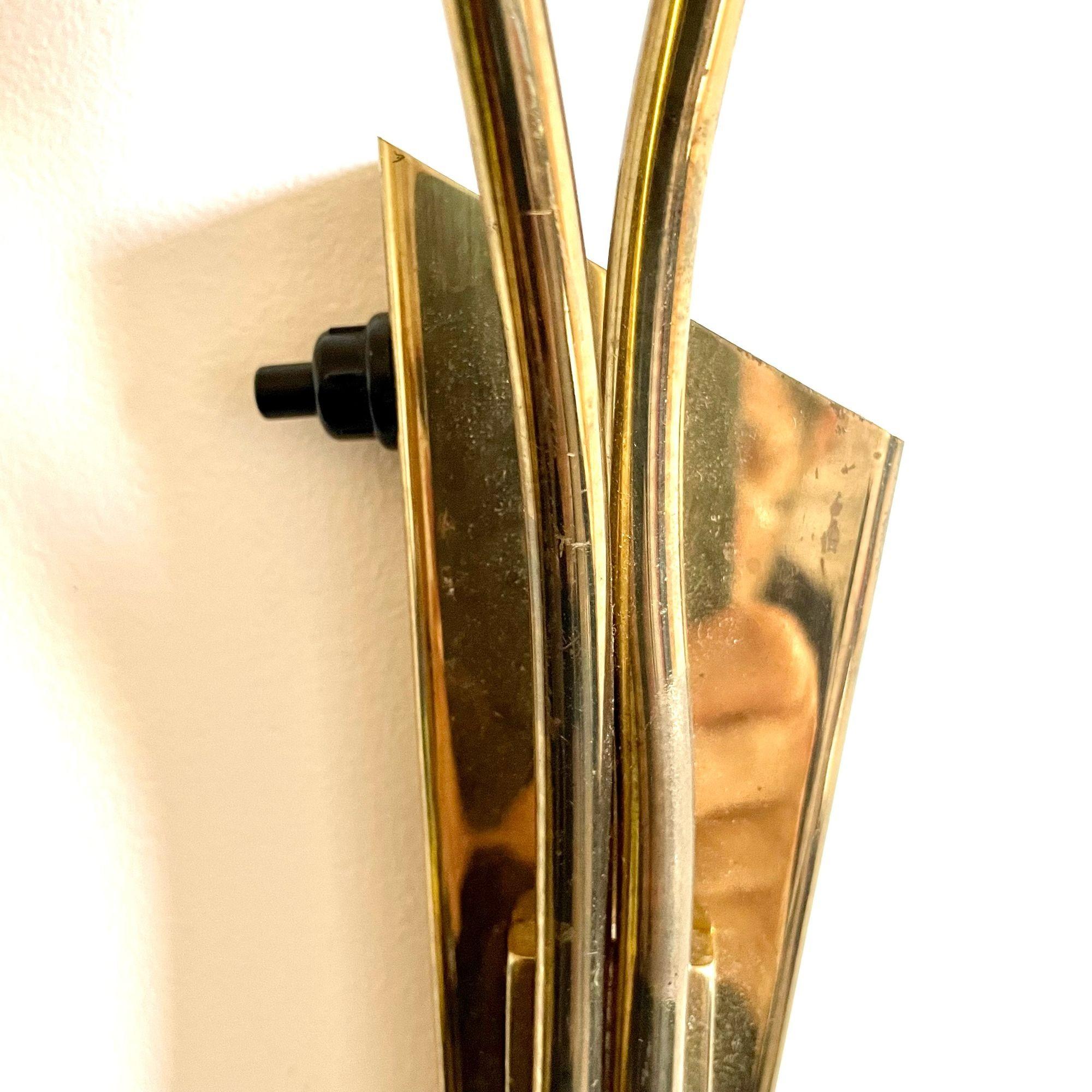 Italian Designer, Mid-Century Modern Wall Lights, Brass, Metal Shades, 1940s For Sale 10