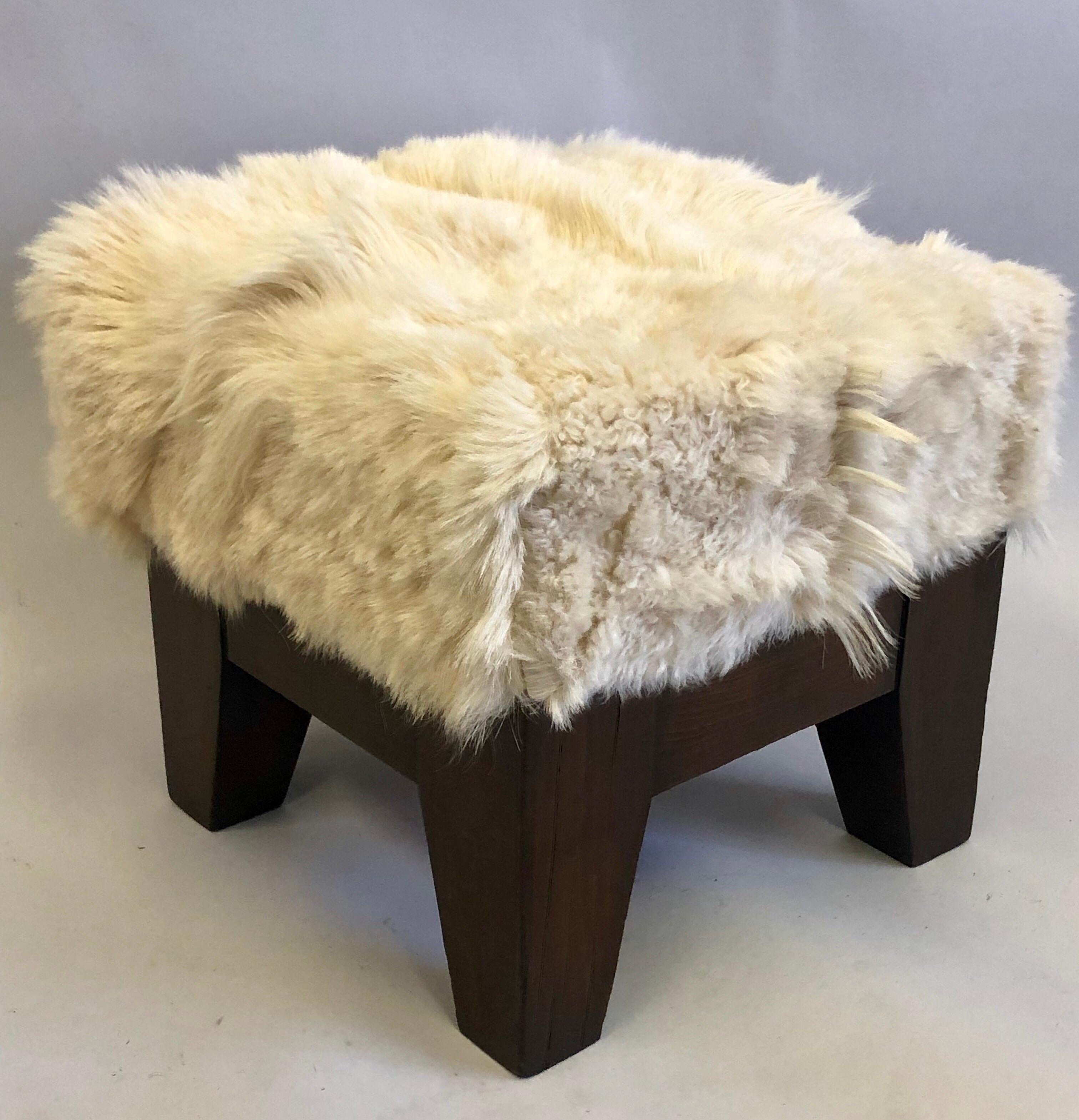 Pair of Italian Mid-Century Modern Sheepskin Stools or Benches, 1930 In Good Condition In New York, NY