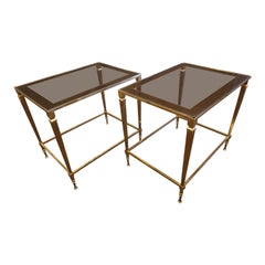 Vintage Pair of Italian Mid-Century Modern Side Tables with Glass and Mirrored Tops