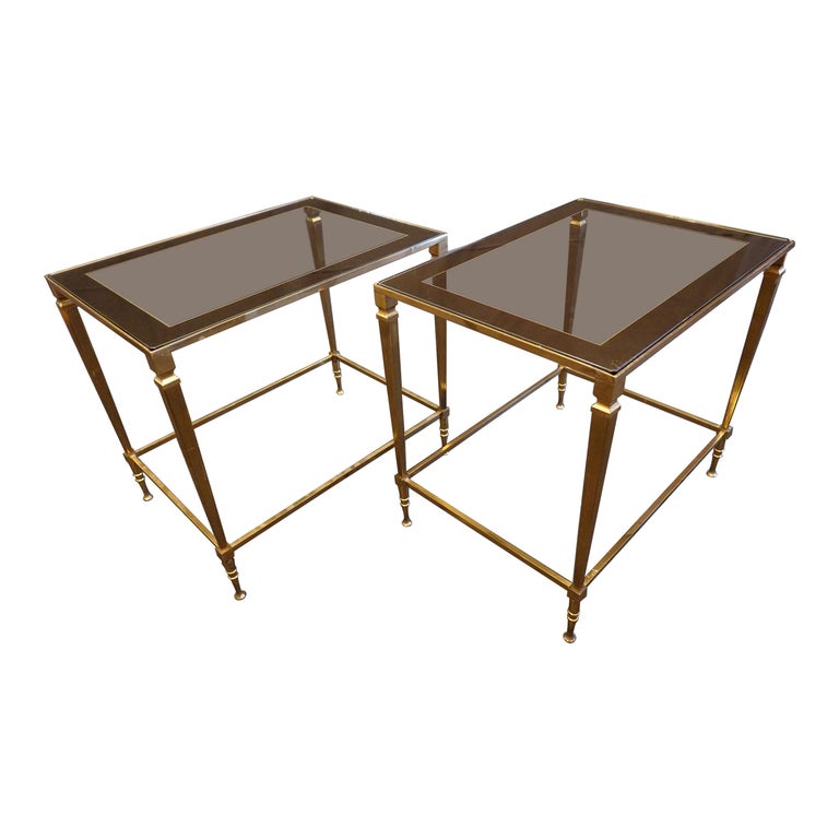 Pair of Italian MidCentury Modern Side Tables with Glass and Mirrored