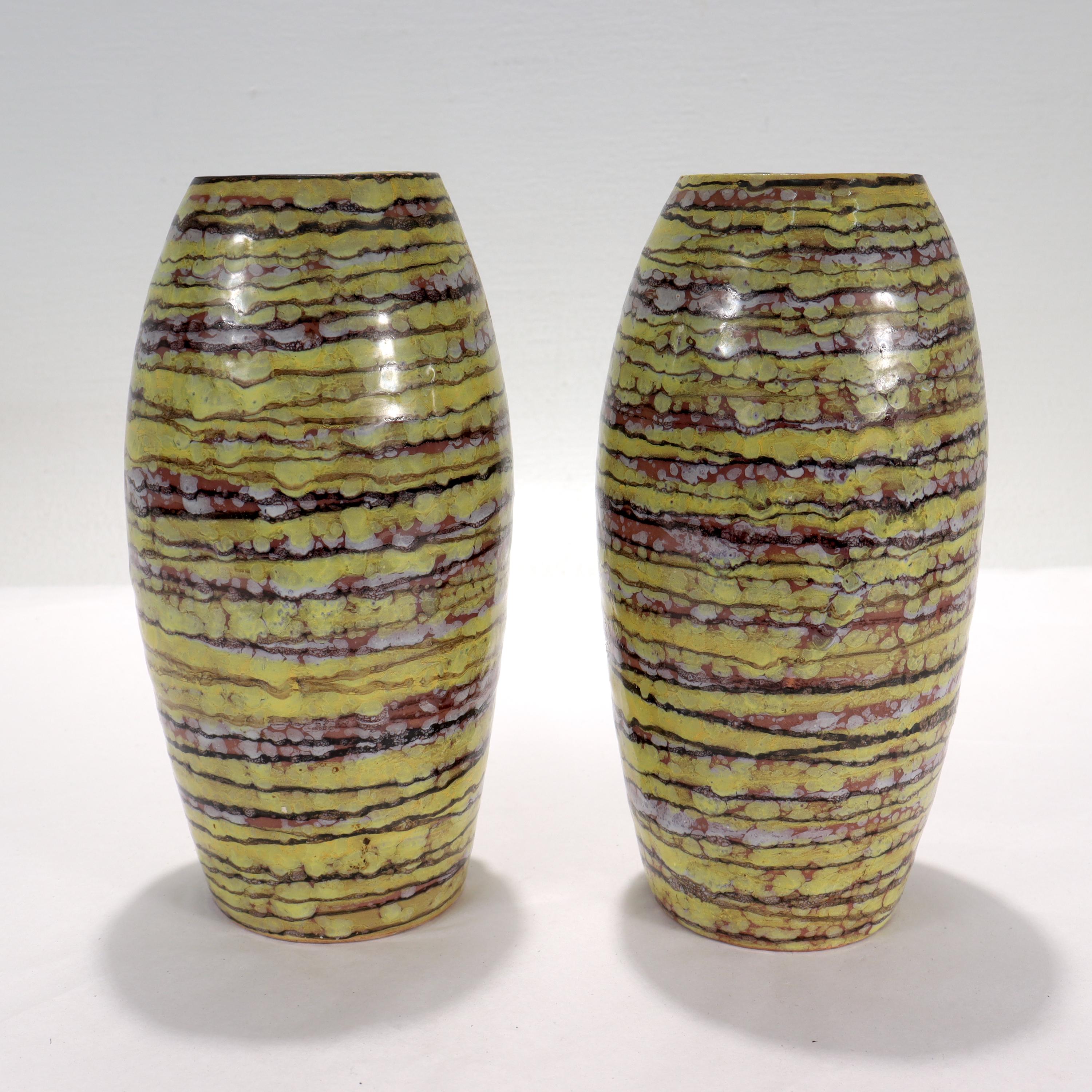 20th Century Pair of Italian Mid-Century Modern Striped Terracotta Pottery Vases  For Sale