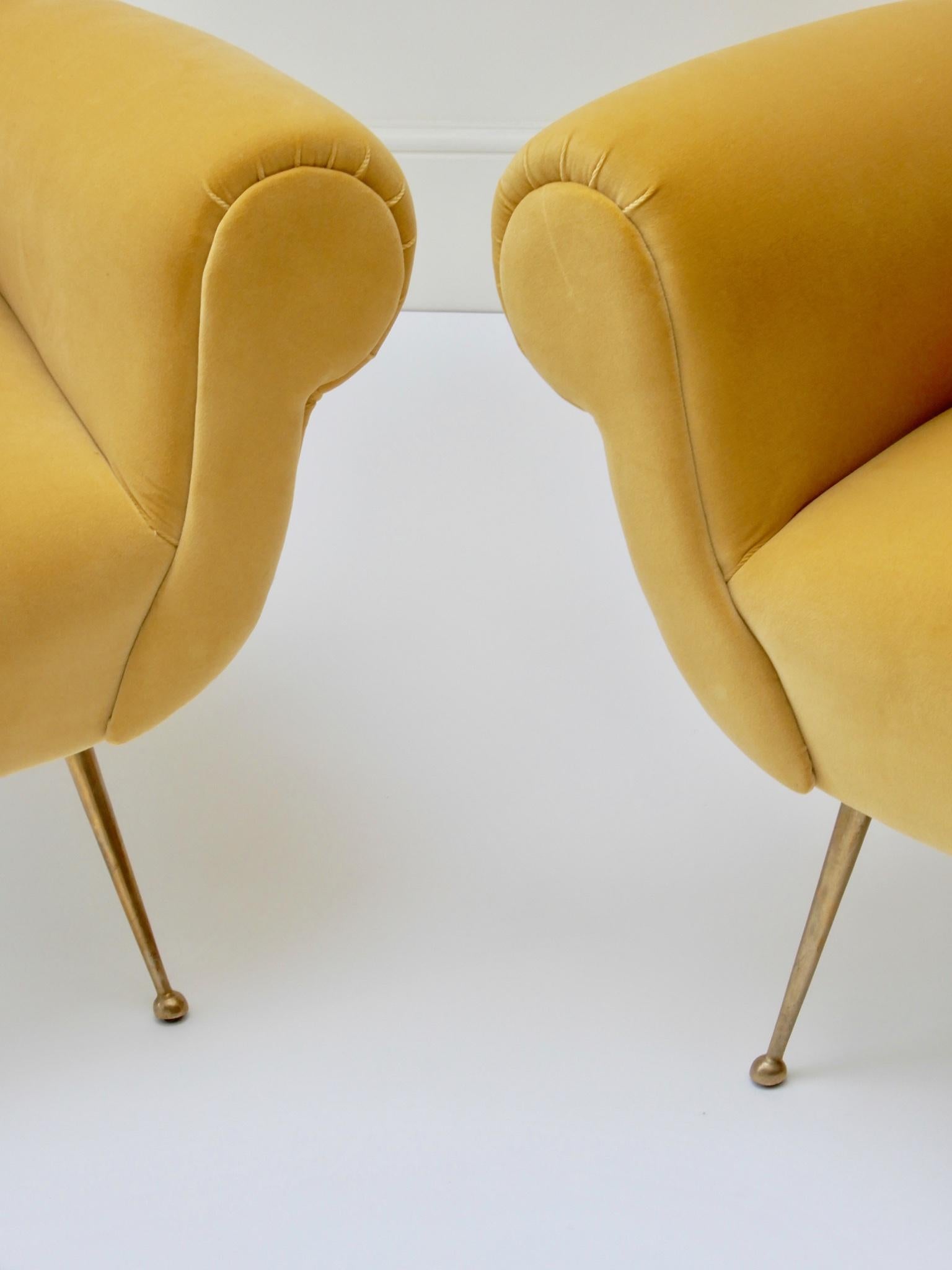 Pair of Italian Mid-Century Modern Style Armchairs in Yellow Velvet 1