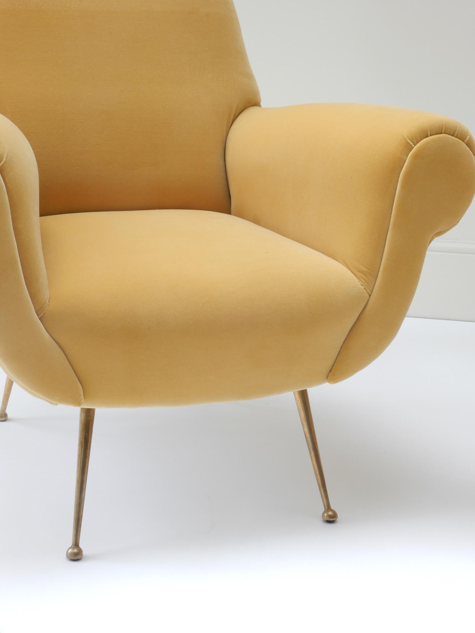 Pair of Italian Mid-Century Modern Style Armchairs in Yellow Velvet 2
