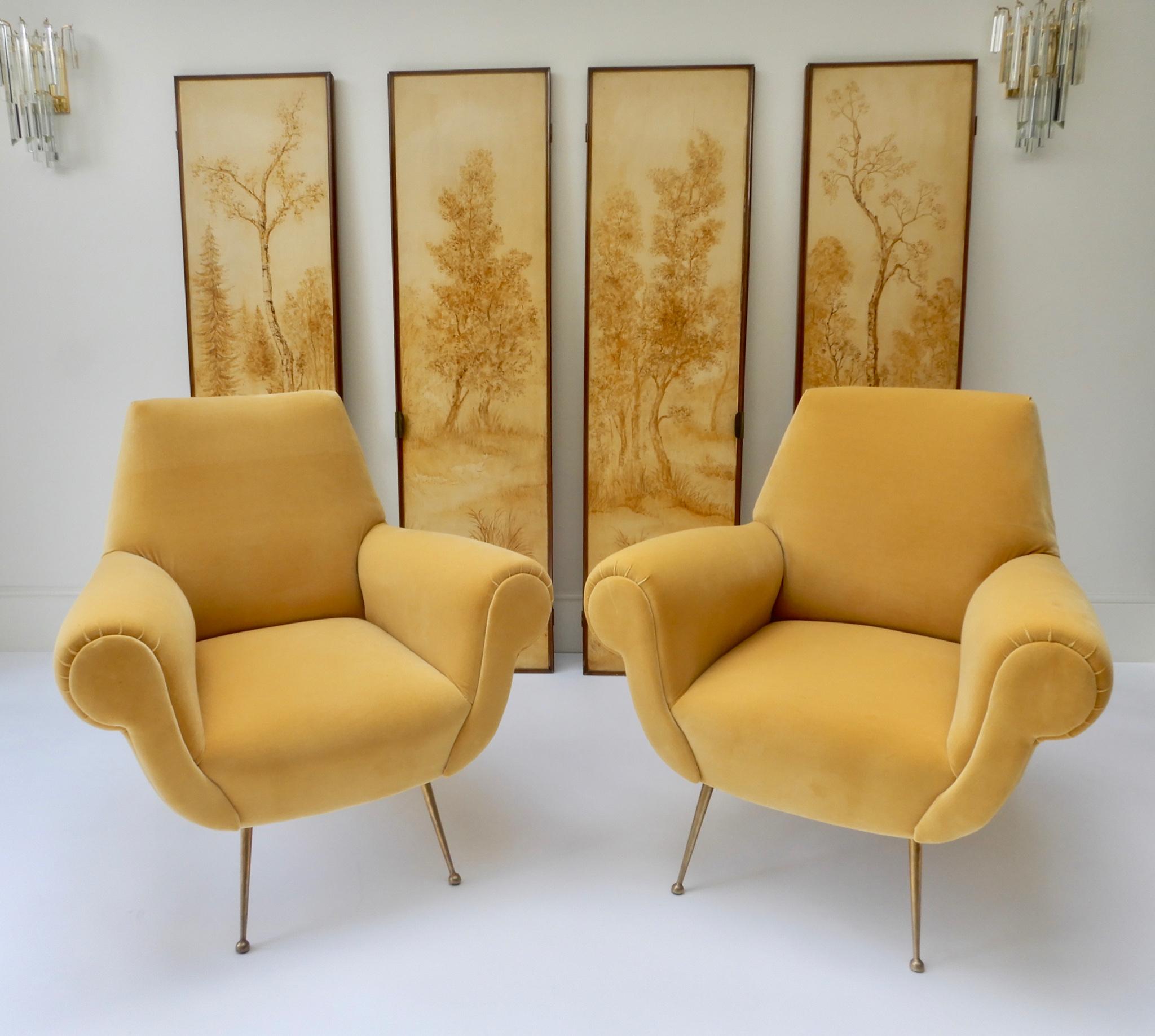 Pair of Italian Mid-Century Modern Style Armchairs in Yellow Velvet 3
