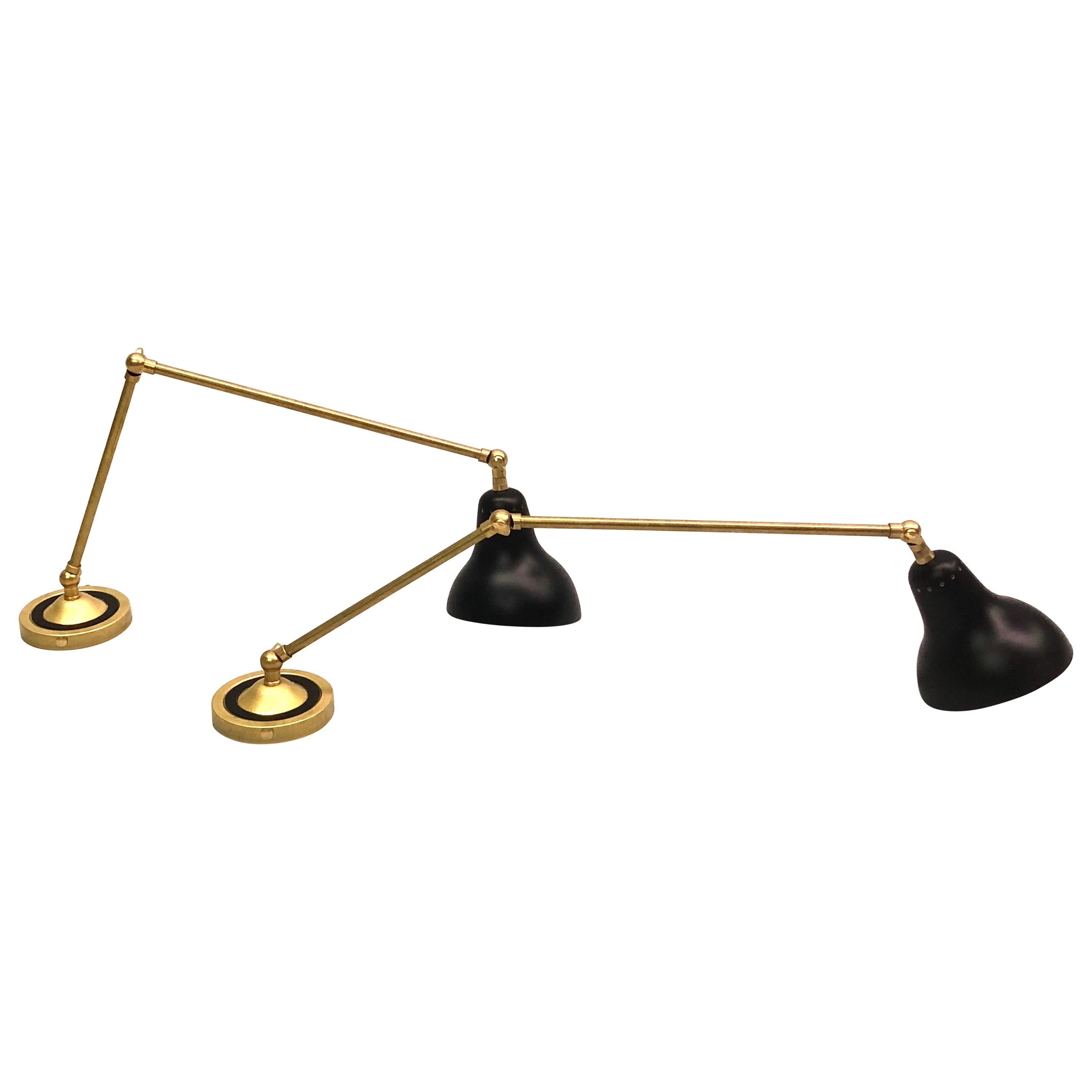 Pair of Italian Mid-Century Modern Style Brass Articulating Sconces For Sale