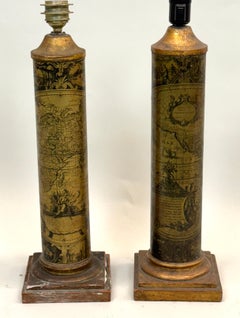 Pair of Italian Mid-Century Modern Table Lamps in Style of Piero Fornasetti 1950