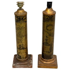 Pair of Italian Mid-Century Modern Table Lamps in Style of Piero Fornasetti 1950