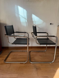 Pair of Italian Mid-Century Modern Tubular Steel and Leather Armchairs, 1970