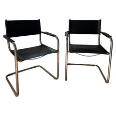 Pair of Italian Mid-Century Modern Tubular Steel and Leather Armchairs, 1970