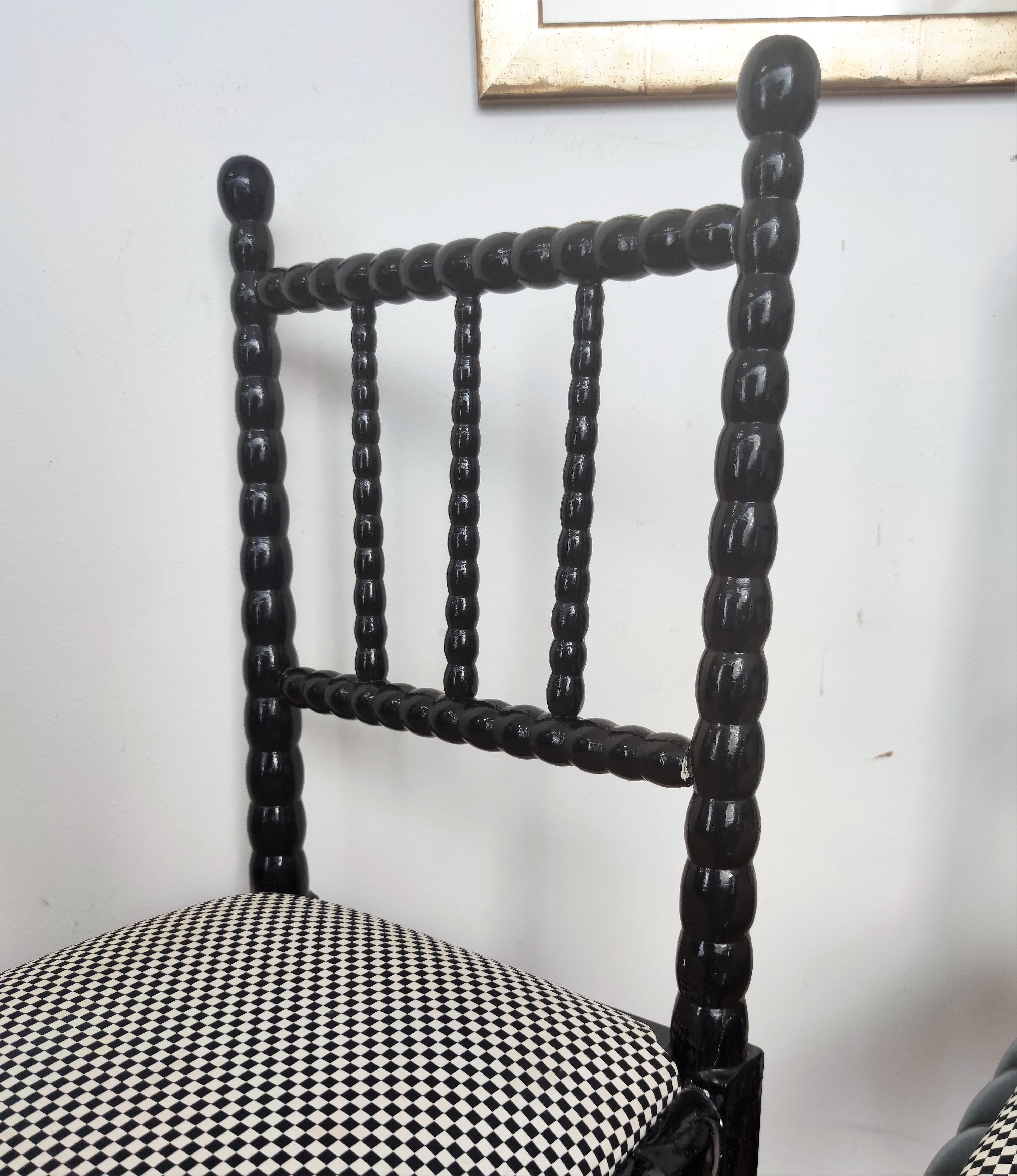 Fabric Pair of Italian Mid-Century Modern Upholstered Bobbin Turned Chairs