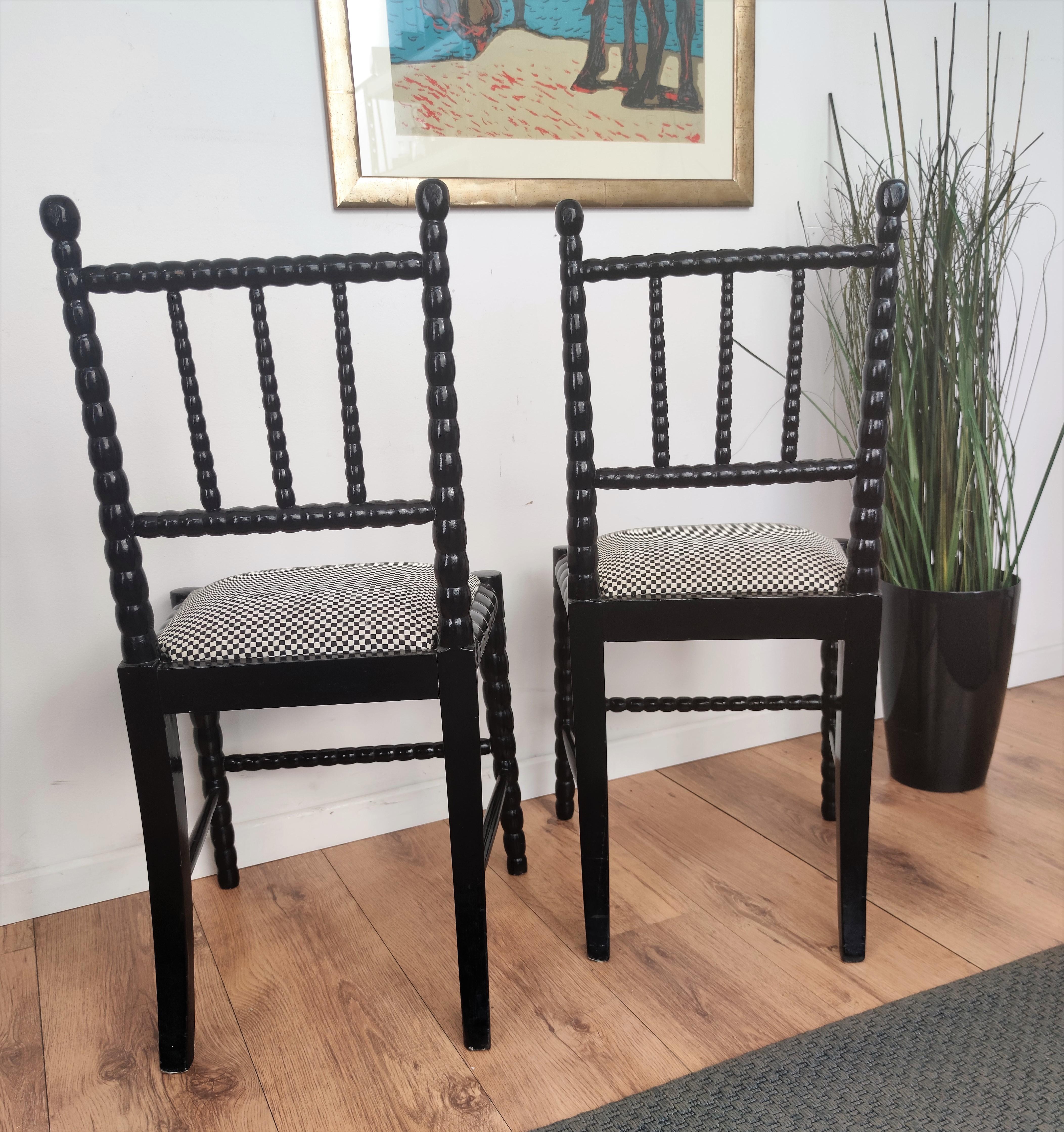 Pair of Italian Mid-Century Modern Upholstered Bobbin Turned Chairs 3