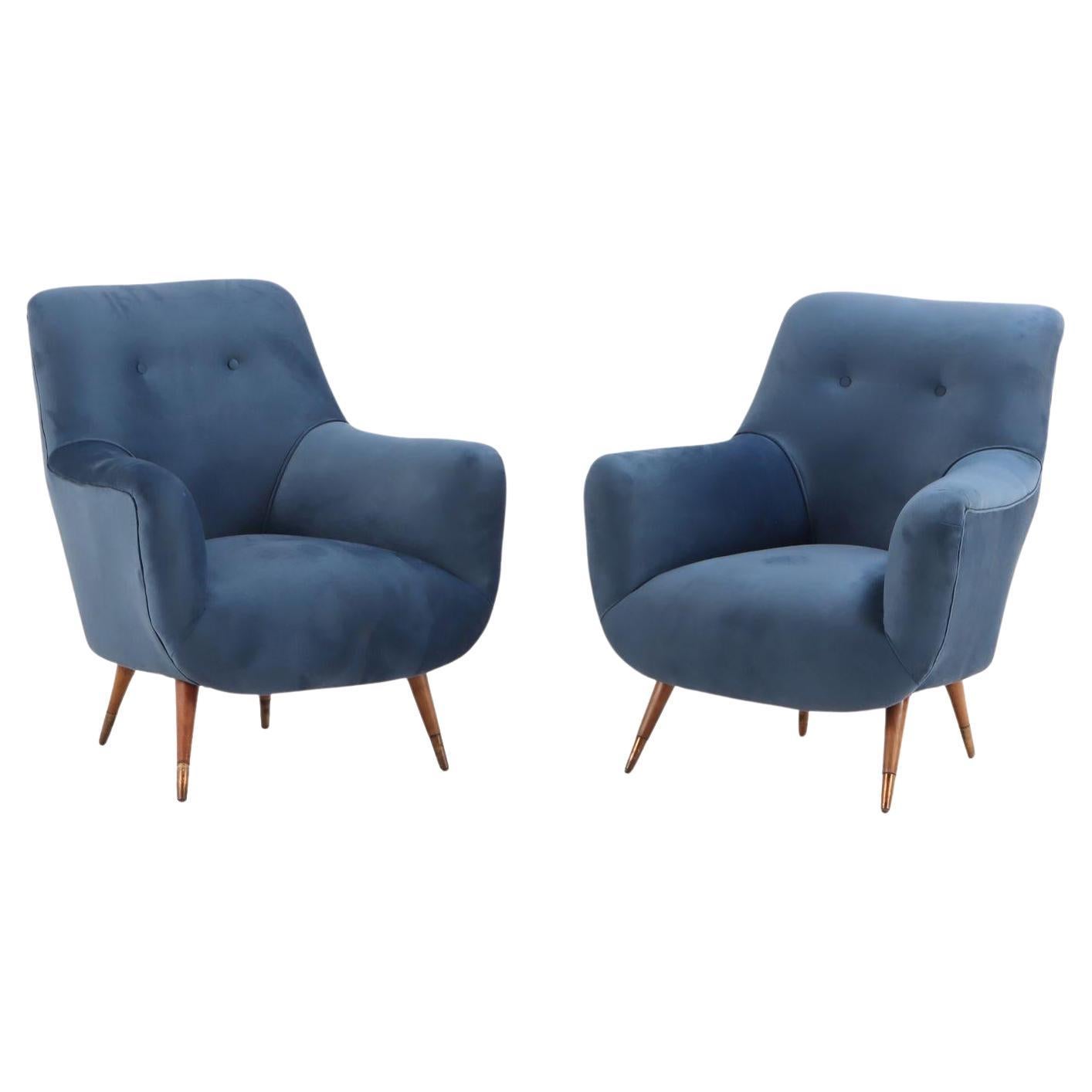 Pair Of Italian Mid-Century Modern Upholstered Club Chairs