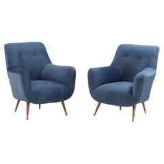 Pair Of Italian Mid-Century Modern Upholstered Club Chairs