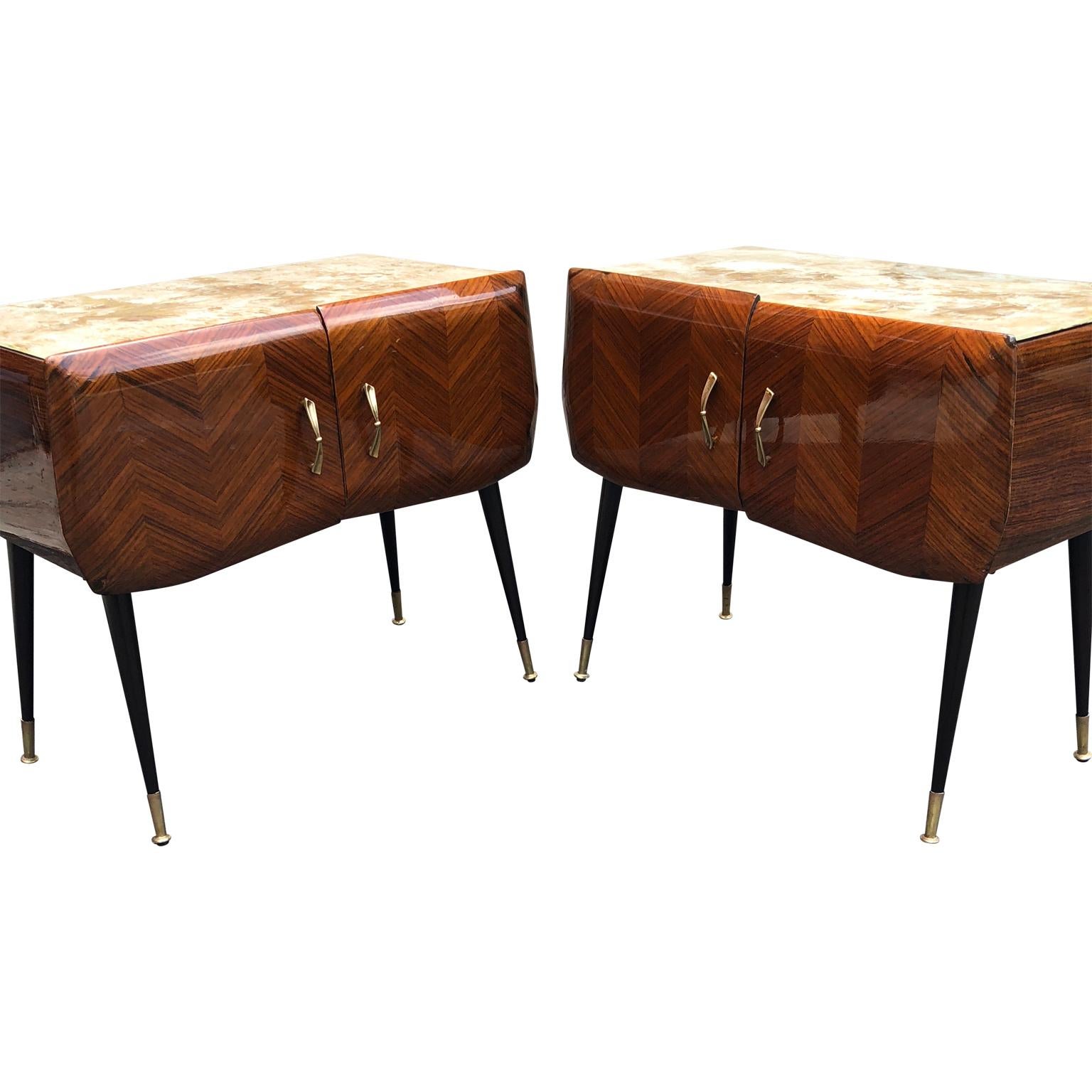 Brass Pair of Italian Mid-Century Modern Vittorio Dassi Bed Side Tables or Cabinets